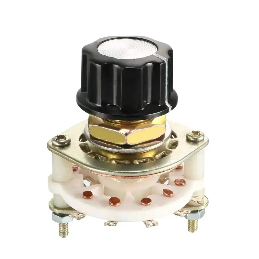 Band Selector Rotary Switch 1 Pole 10 Position 1 Deck With Plastic Knob For DIY Electronics And Audio Control Panels 10mm Mount Hole 6mm Shaft Includes Mounting Nut