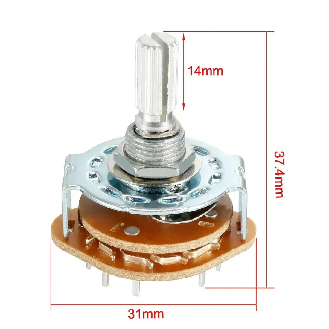 Band Selector Rotary Switch 16 Pin 4 Pole 3 Position Single Deck 2 Pack For Radio TV And Industrial Control Units With 9mm Thread And 6mm Shaft 14mm Shaft Length Silver - Image 4
