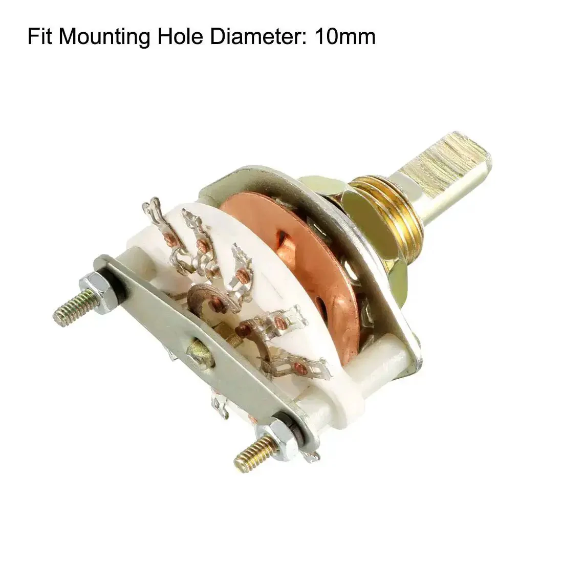 Band Selector Rotary Switch, 2 Pole 4 Position, 10 Pin, Single Deck, 9mm Mount Hole, 6mm Shaft, 11.5mm Shaft Length, Ideal For Radio, TV, Industrial Machinery Control Panels, And DIY Electronics Projects - Image 4
