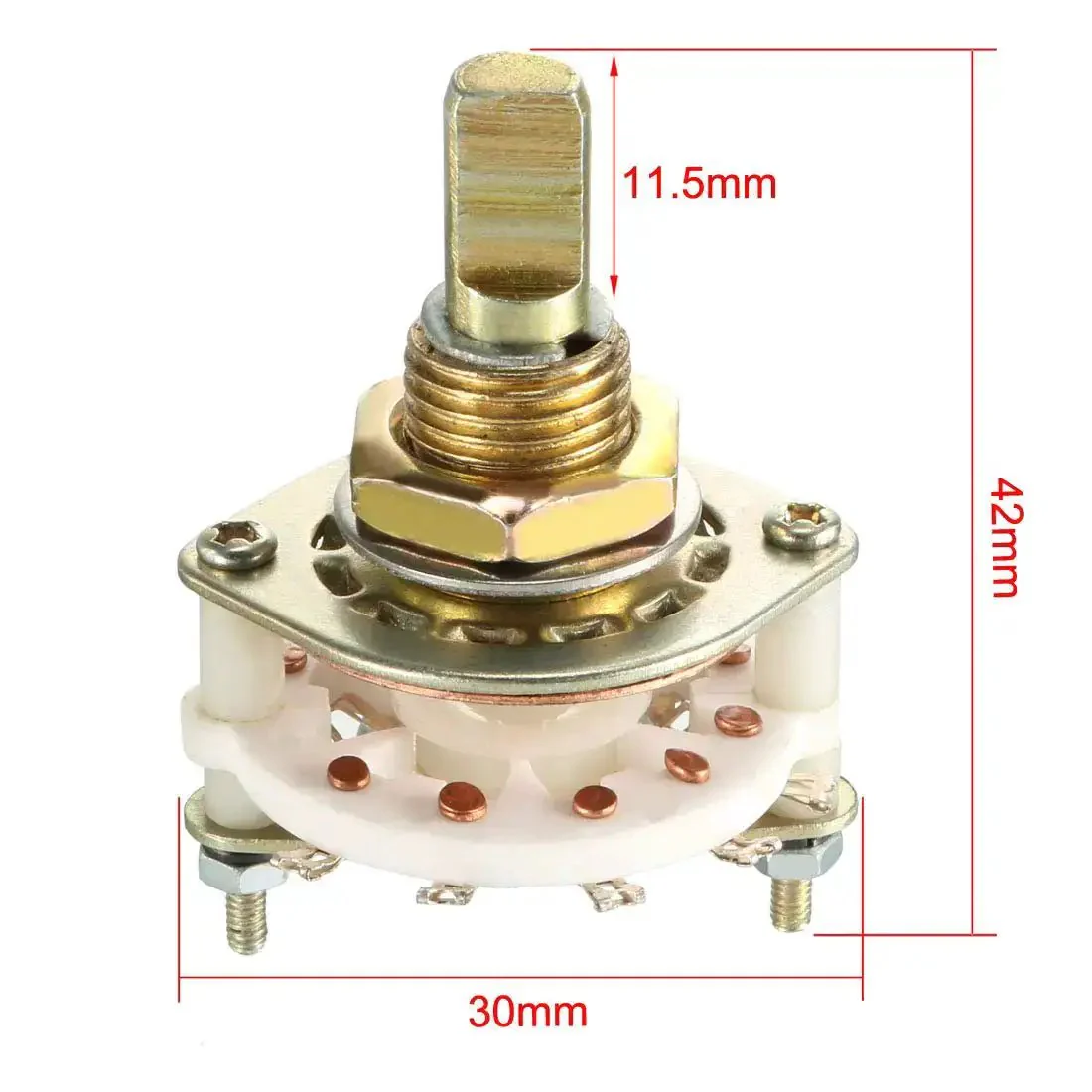 Band Selector Rotary Switch, 2 Pole 4 Position, 10 Pin, Single Deck, 9mm Mount Hole, 6mm Shaft, 11.5mm Shaft Length, Ideal For Radio, TV, Industrial Machinery Control Panels, And DIY Electronics Projects - Image 5
