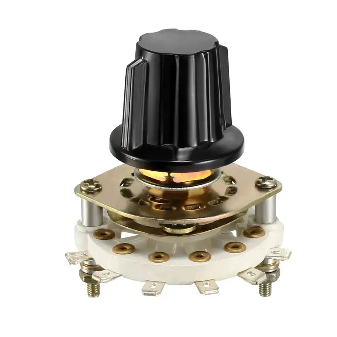 Band Selector Rotary Switch One Pole Five Position With Knob Deck Mount 9.7mm Mount Hole 6mm Shaft 0.46 Inch Shaft Length Includes Mount Nut And Black Knob Ideal For DIY Electronics Projects