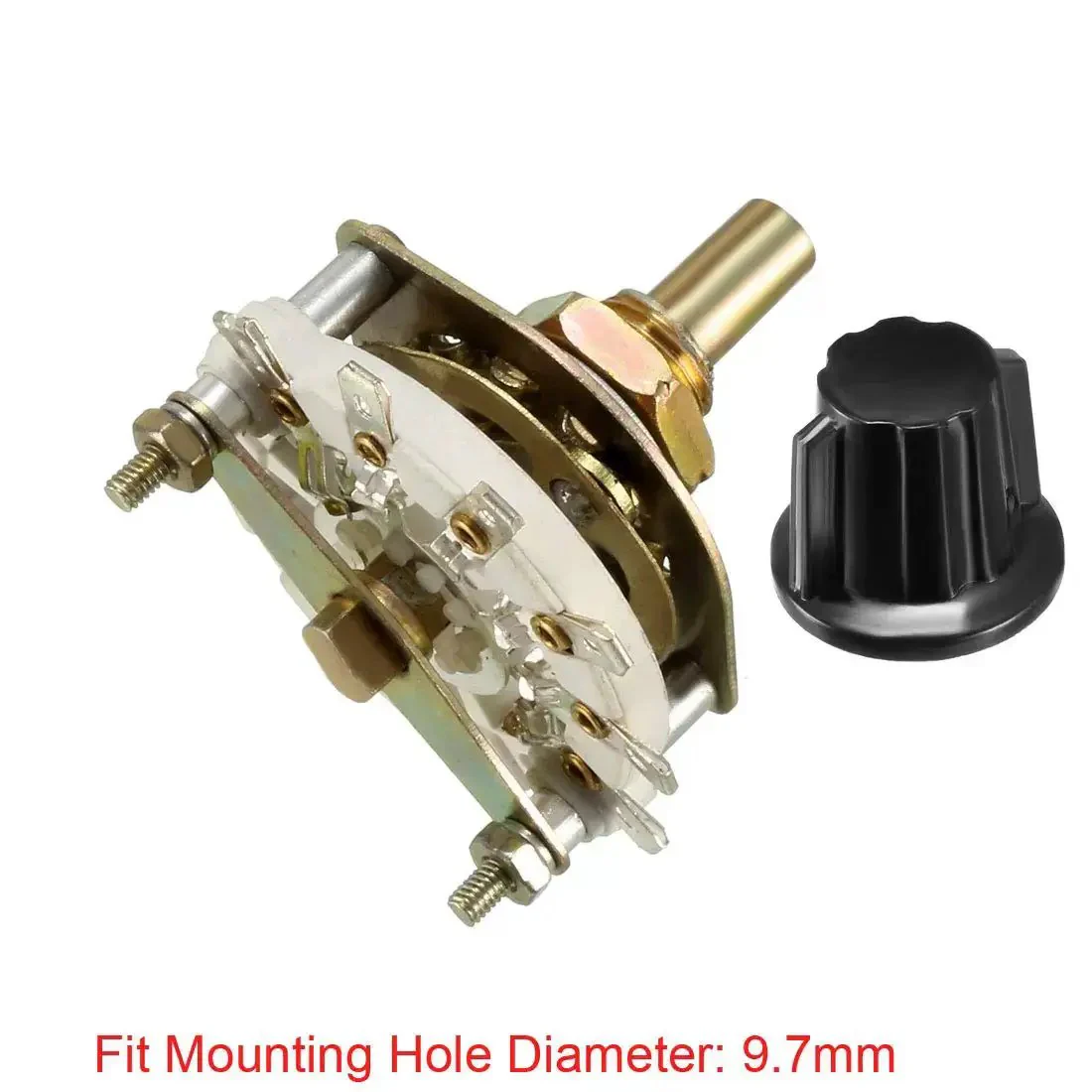 Band Selector Rotary Switch One Pole Five Position With Knob Deck Mount 9.7mm Mount Hole 6mm Shaft 0.46 Inch Shaft Length Includes Mount Nut And Black Knob Ideal For DIY Electronics Projects - Image 3