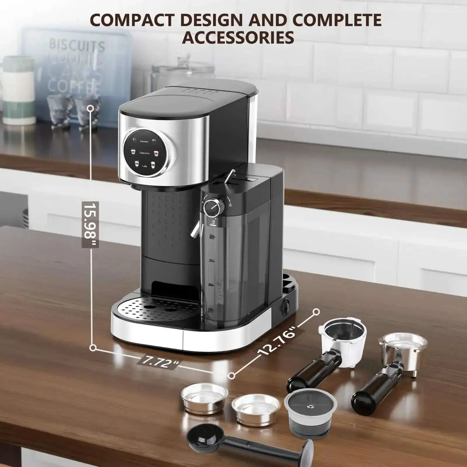 Barista-Grade 3-In-1 20 Bar Espresso Machine For Home Use With Dual Boiler And Automatic Milk Frother, Makes Espresso, Latte And Cappuccino From Ground Coffee Or Capsules, 57oz Water Tank, Touchscreen Control - Image 2