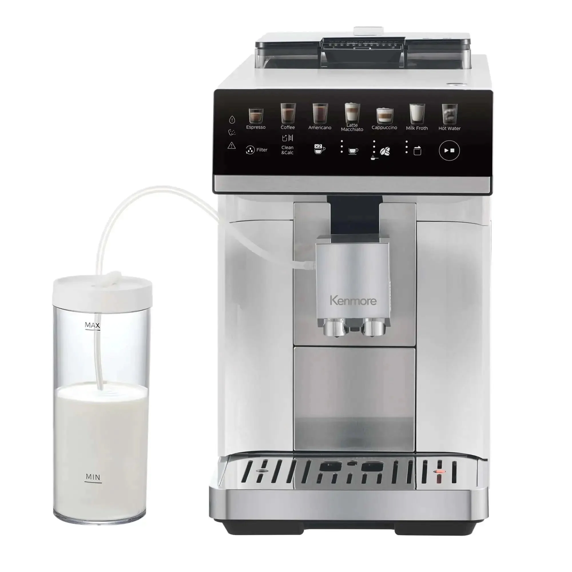 Barista-Grade All In One Espresso Machine With Built In Grinder Milk Frother And Steamer Auto Tamper Descaler Color Touch Display And One Touch Drinks Like Espresso Cappuccino Latte Macchiato Americano For Home Or Office White