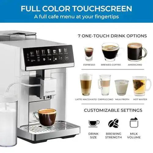 Barista-Grade All In One Espresso Machine With Built In Grinder Milk Frother And Steamer Auto Tamper Descaler Color Touch Display And One Touch Drinks Like Espresso Cappuccino Latte Macchiato Americano For Home Or Office White - Image 6