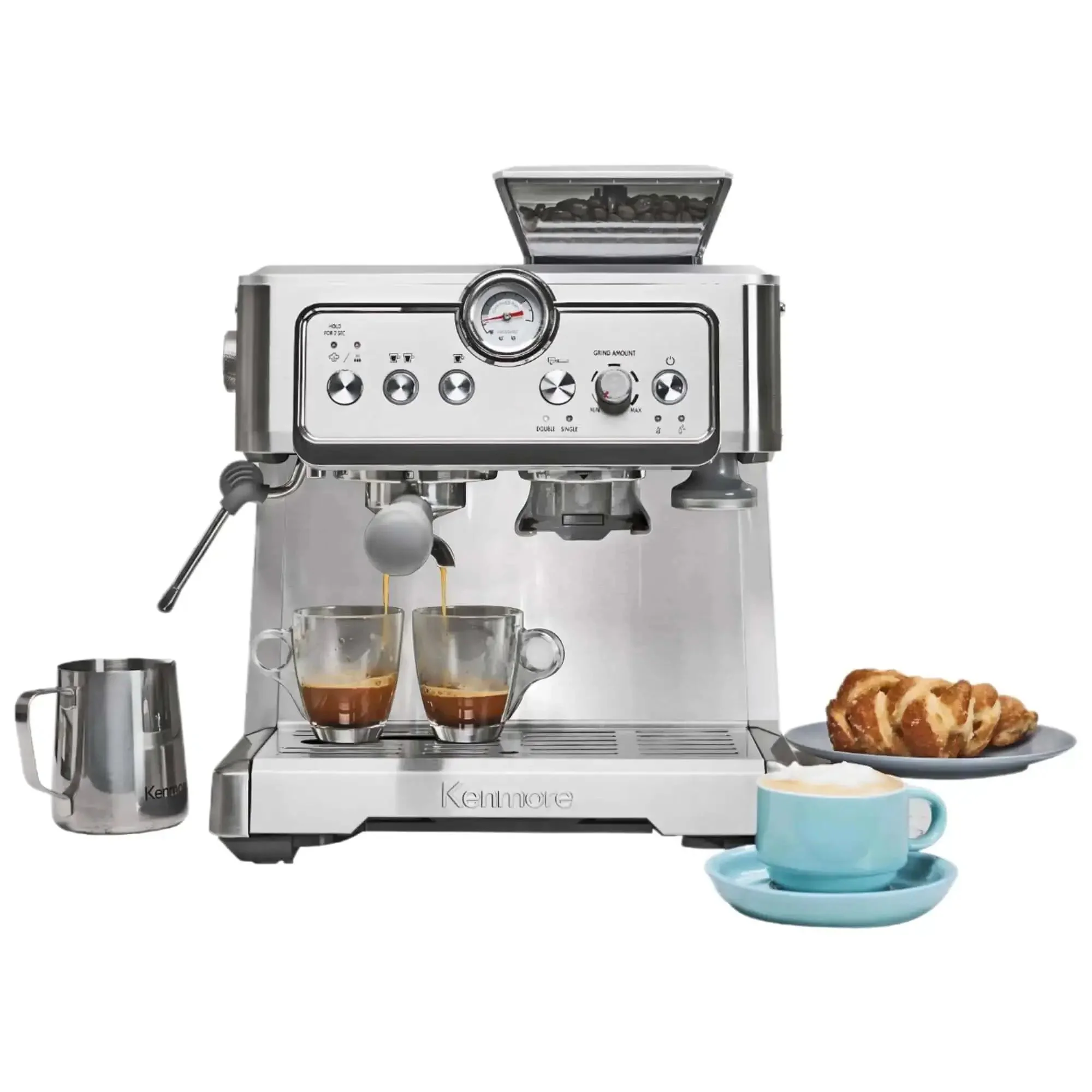 Barista Grade Home Espresso Machine With 9 Bar Pressure Automatic Coffee Maker Manual Tamper Auto Cleaning Built In Bean Grinder Milk Steamer And Frother Brews Cafe Style Cappuccino And Latte At Home