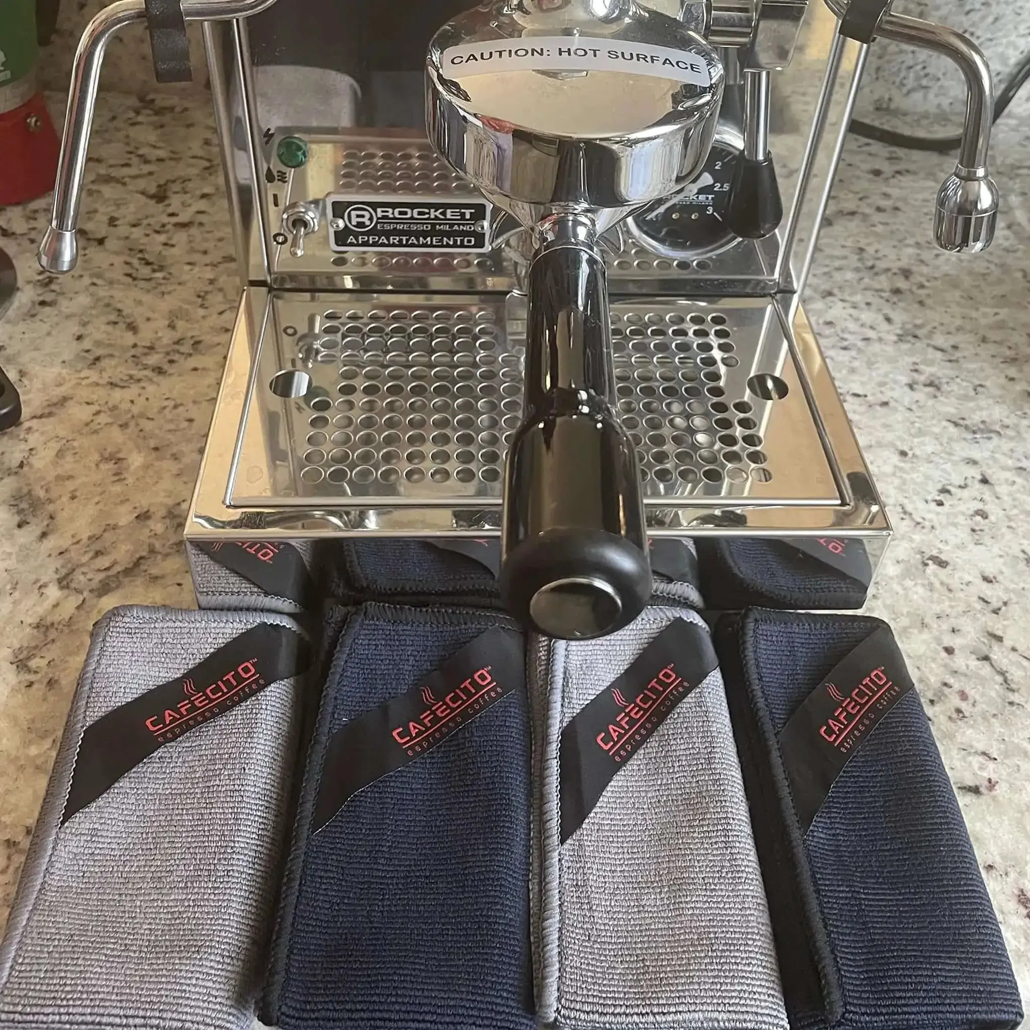 Barista Microfiber Cloths 4 Pack For Espresso Machines And Coffee Stations Pro Grade Cleaning Towels For Portafilters Steam Wands Milk Frothers At Home Or In Cafe Grey And Black - Image 2