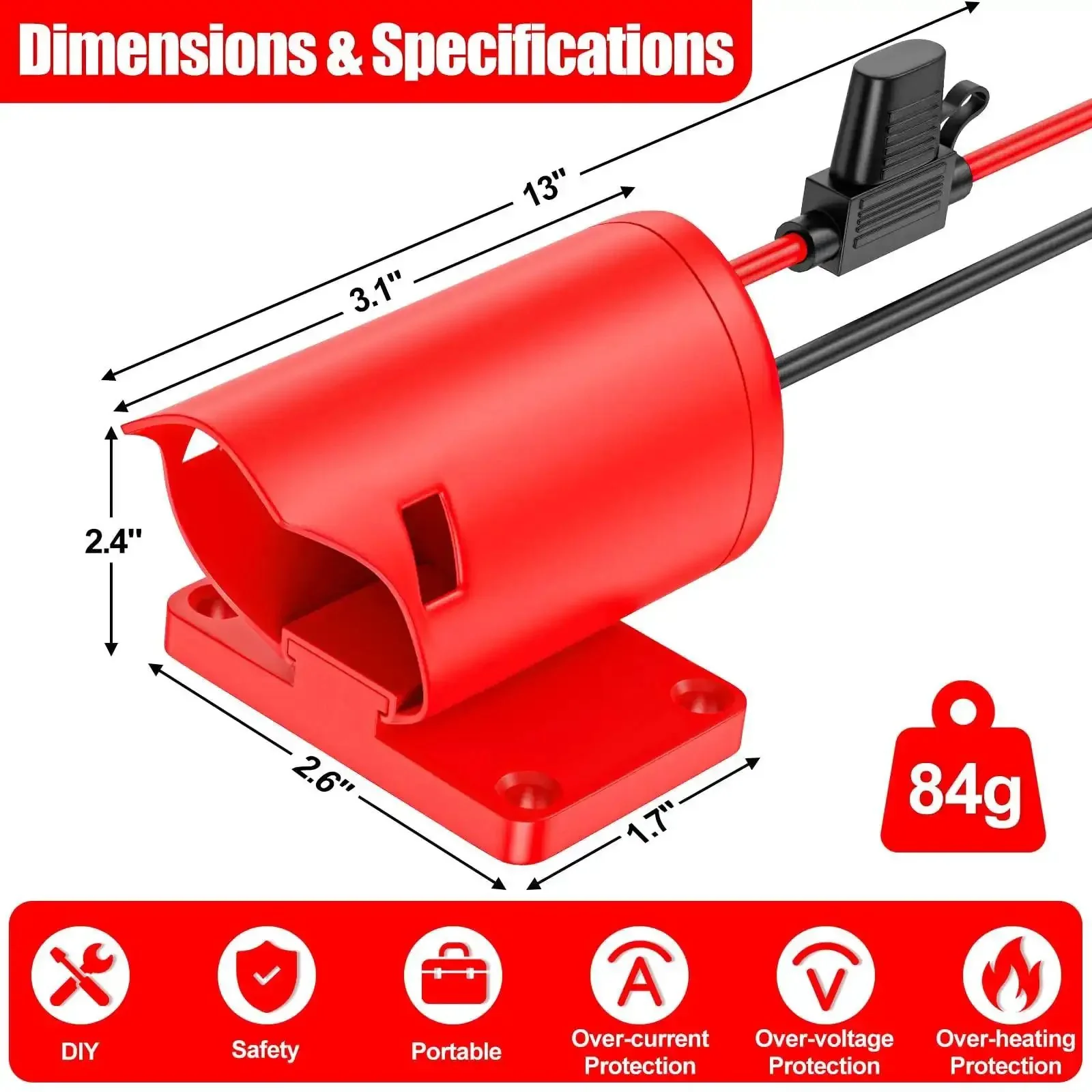 Battery Adapter For Milwaukee 12V Batteries With 14 Gauge Wire Terminals And Fuse Protection, No Hassle Plug In Setup For 48-11-2420 48-11-2411 48-11-2401 48-11-2402, Ideal For Robotics And DIY Upgrades - Image 3