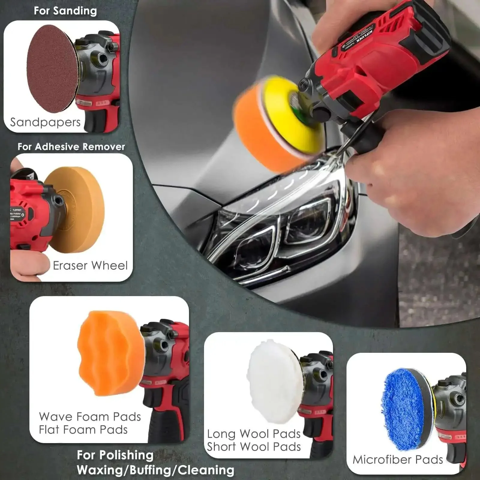 Battery Powered 12V Mini Car Buffer Polisher Beast Pro Grade Kit With 2x2000mAh Batteries And Quick Charge 40 Polishing Pads 1 Inch 2 Inch 3 Inch Backing Plates Variable Speed For Detailing Waxing And Buffing - Image 5