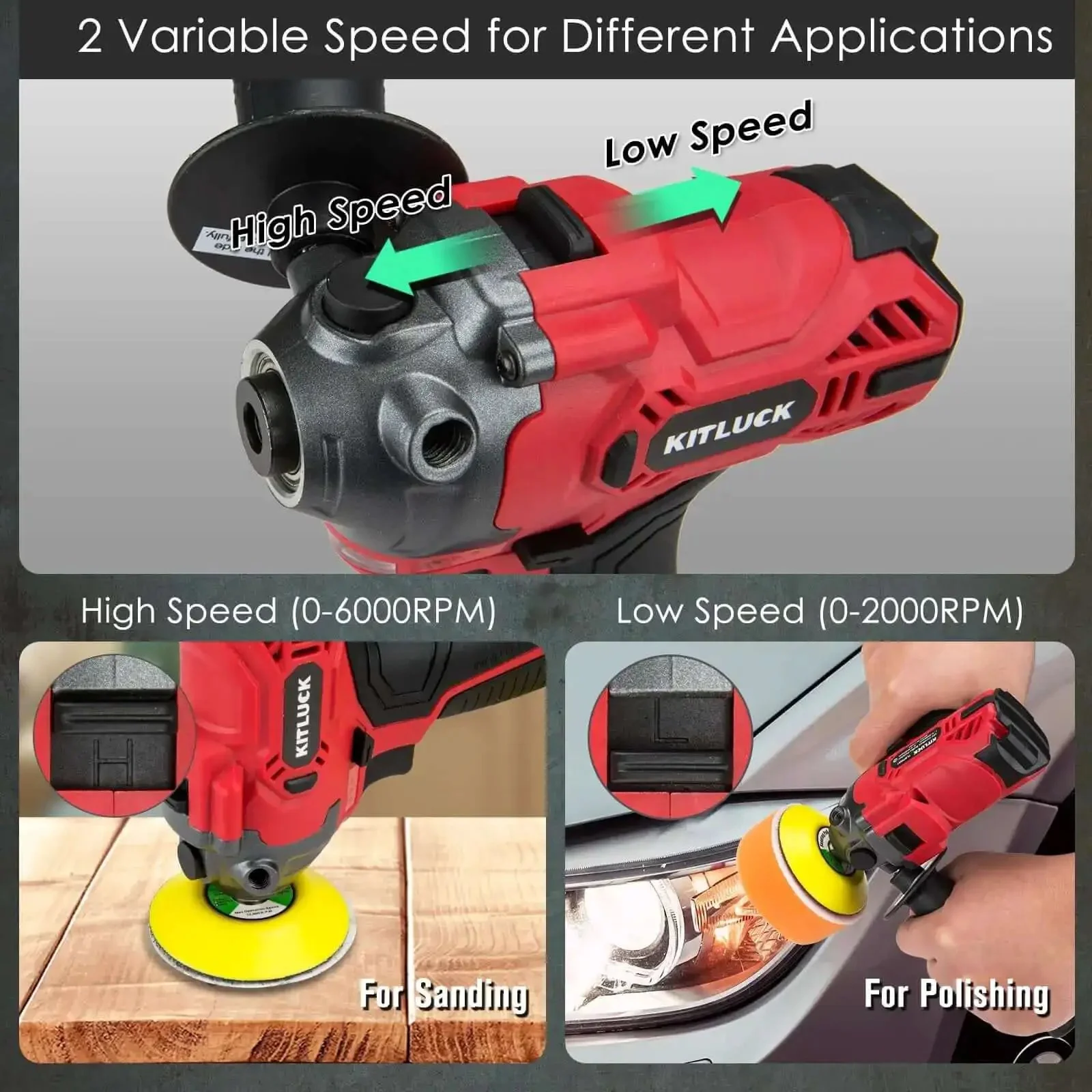 Battery Powered 12V Mini Car Buffer Polisher Beast Pro Grade Kit With 2x2000mAh Batteries And Quick Charge 40 Polishing Pads 1 Inch 2 Inch 3 Inch Backing Plates Variable Speed For Detailing Waxing And Buffing - Image 6