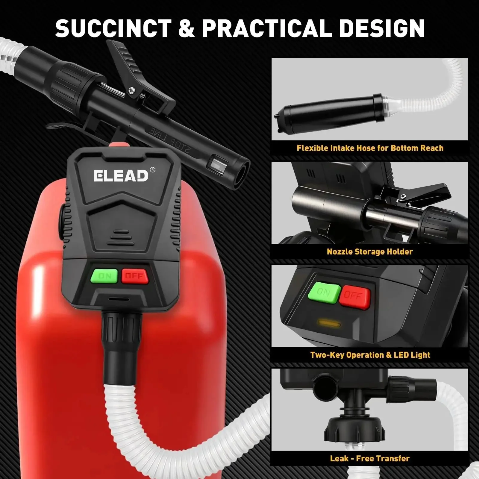 Battery Powered Fuel Transfer Pump No Spill Portable Gas Can Siphon Pump With Auto Stop Safety 3.2 GPM For Gas Diesel Oil Includes 3 Adapters And Extra Long Hose Batteries Not Included - Image 6