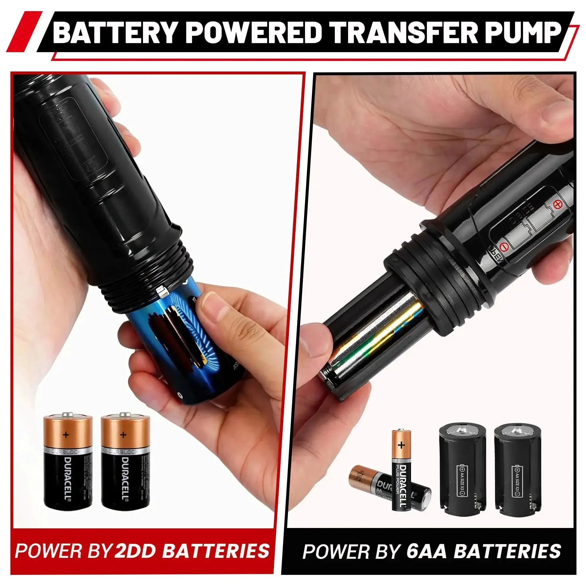 Battery Powered Fuel Transfer Pump Portable Gas Pump With Nozzle Red For Quick Two Point Six GPM Fuel Transfers Grab And Go Battery Flexibility With D Or AA Batteries Perfect For Home Farm Or Vehicle Fueling - Image 3