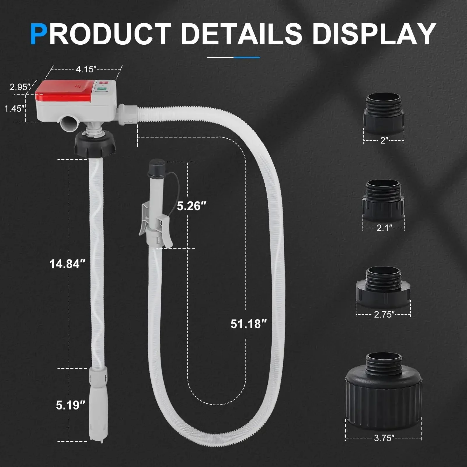 Battery Powered Fuel Transfer Pump With Auto Stop Sensor 3.2 GPM 51 Inch Hose Four Tank Adapters Portable Gas Can Pump For Gasoline And Diesel Red No Fuss Effortless No Spill Pouring - Image 2