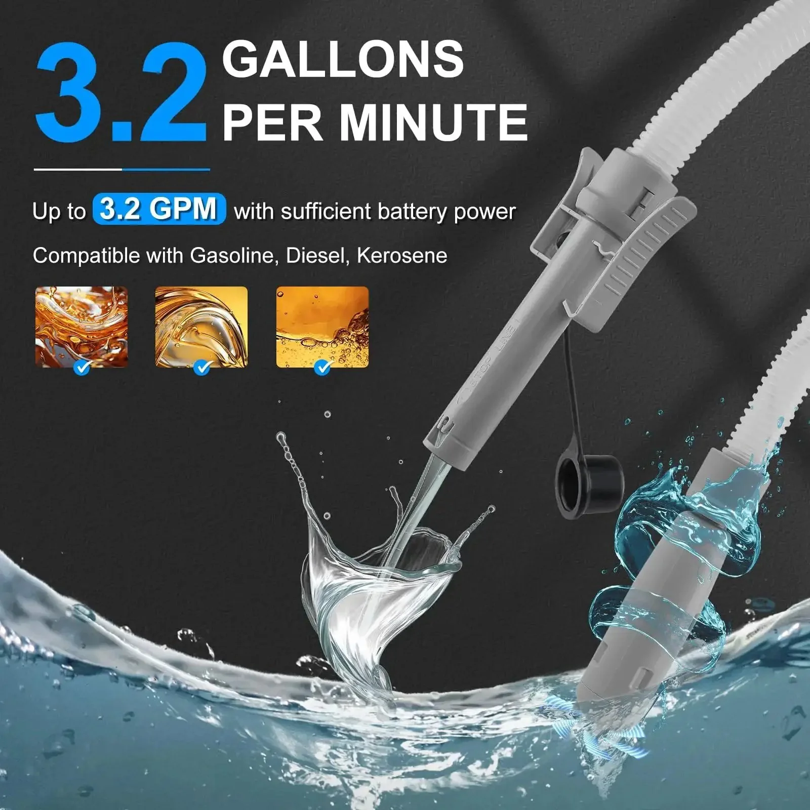 Battery Powered Fuel Transfer Pump With Auto Stop Sensor 3.2 GPM 51 Inch Hose Four Tank Adapters Portable Gas Can Pump For Gasoline And Diesel Red No Fuss Effortless No Spill Pouring - Image 4
