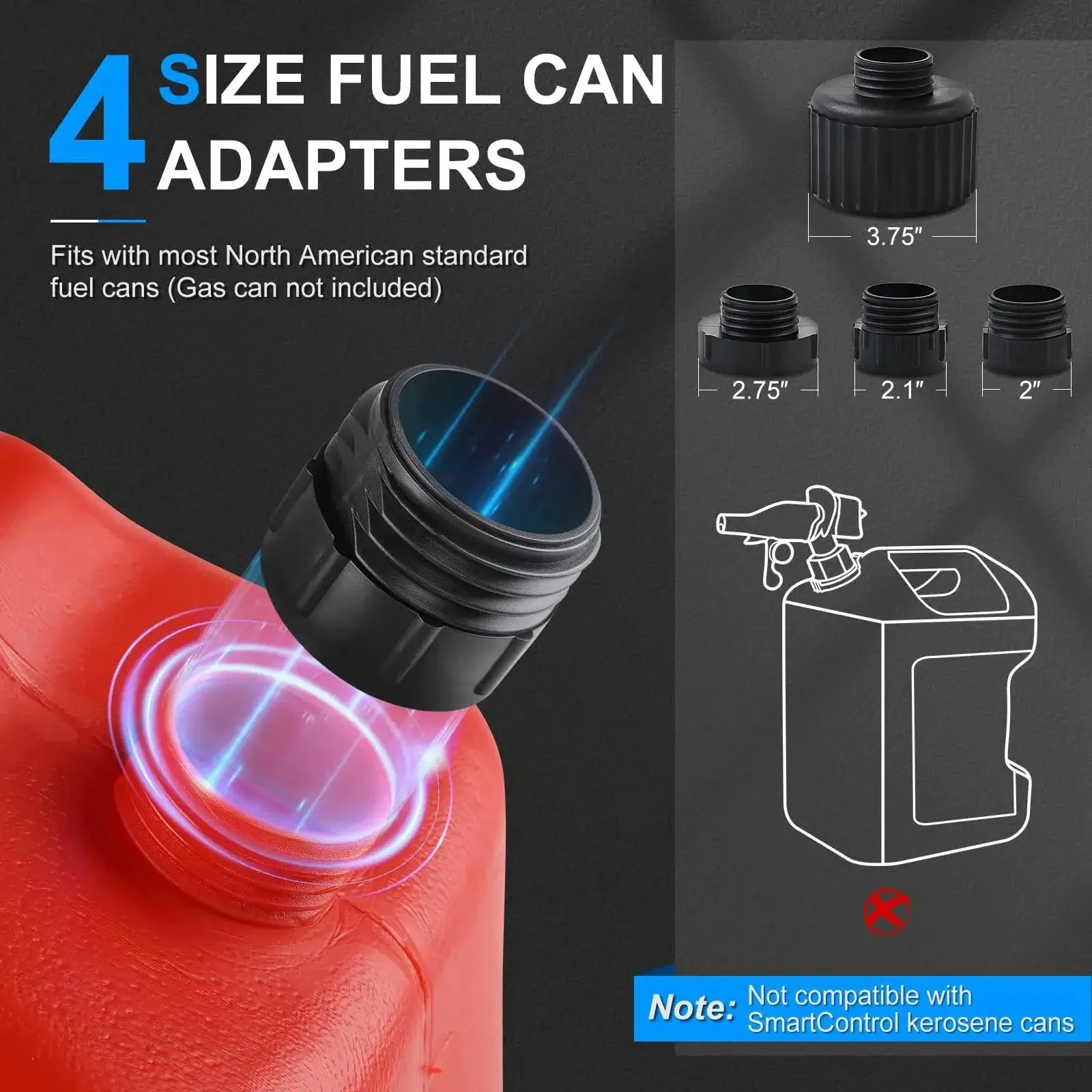 Battery Powered Fuel Transfer Pump With Auto Stop Sensor 3.2 GPM 51 Inch Hose Four Tank Adapters Portable Gas Can Pump For Gasoline And Diesel Red No Fuss Effortless No Spill Pouring - Image 6