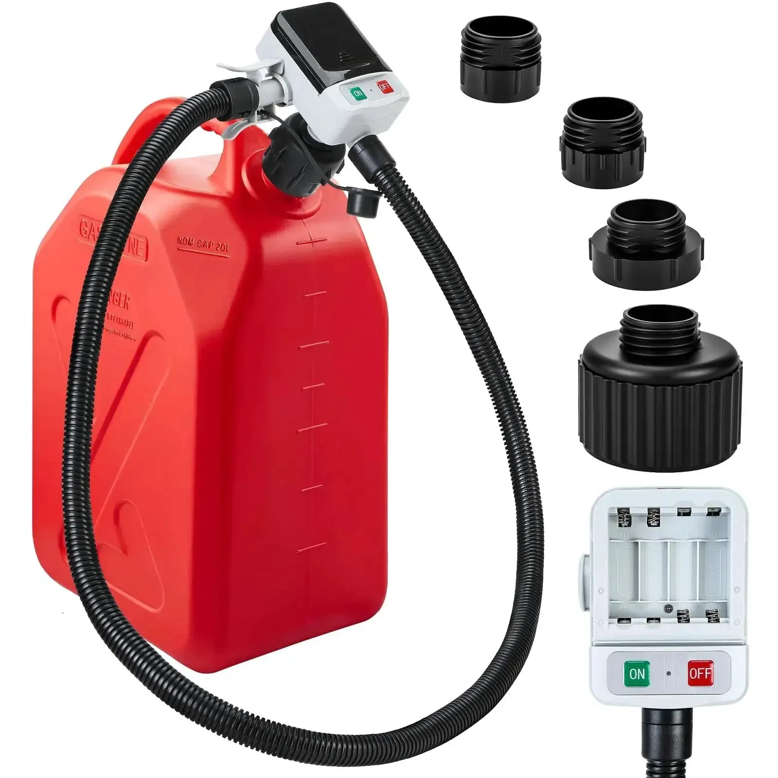 Battery Powered Fuel Transfer Pump With Auto Stop, Portable Electric Gas Can Pump Transfer With 51 Inch Hose And 4 Adapters For Gasoline Diesel Water, Automatic Shutoff, Spill Free, Easy Liquid Transfer