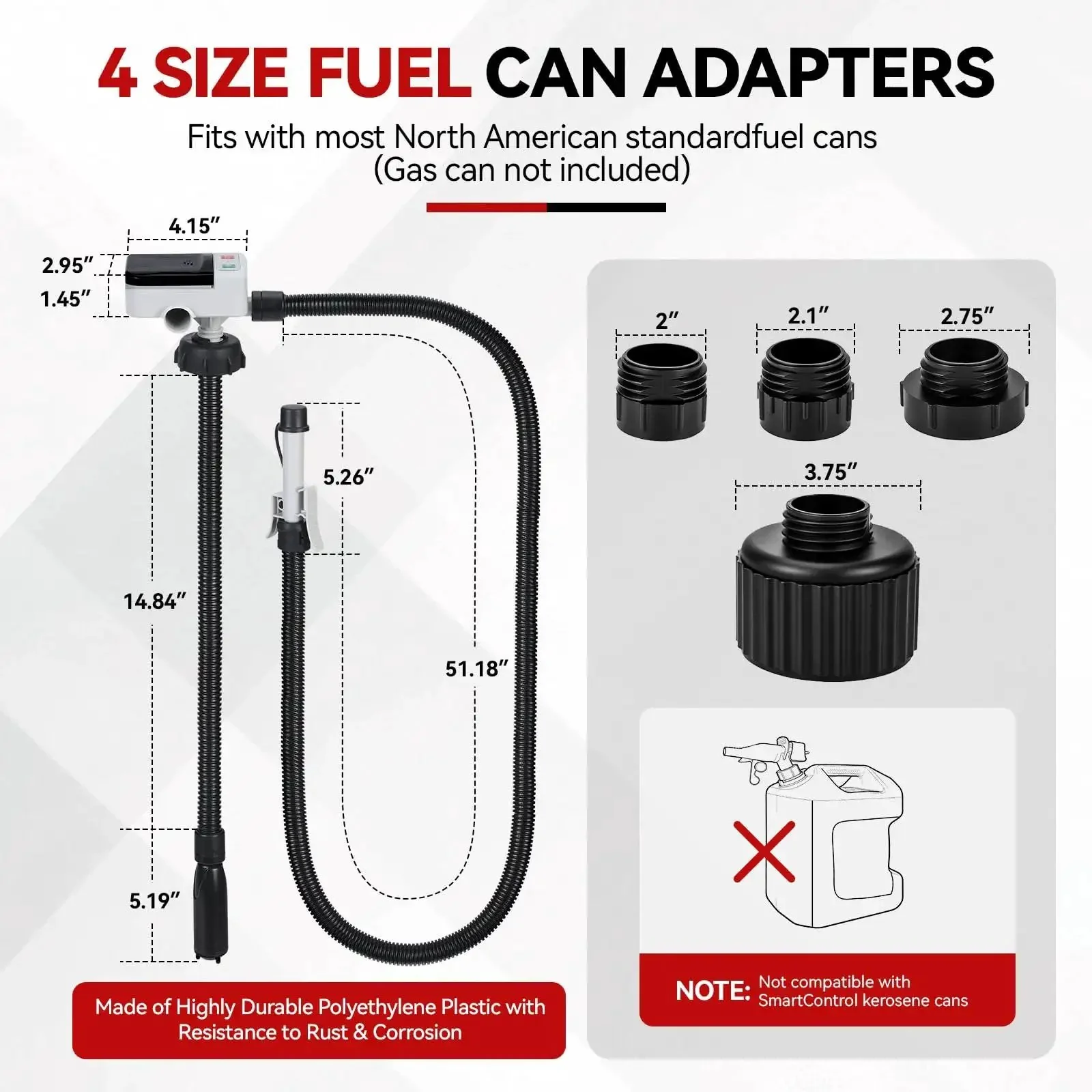 Battery Powered Fuel Transfer Pump With Auto Stop, Portable Electric Gas Can Pump Transfer With 51 Inch Hose And 4 Adapters For Gasoline Diesel Water, Automatic Shutoff, Spill Free, Easy Liquid Transfer - Image 2