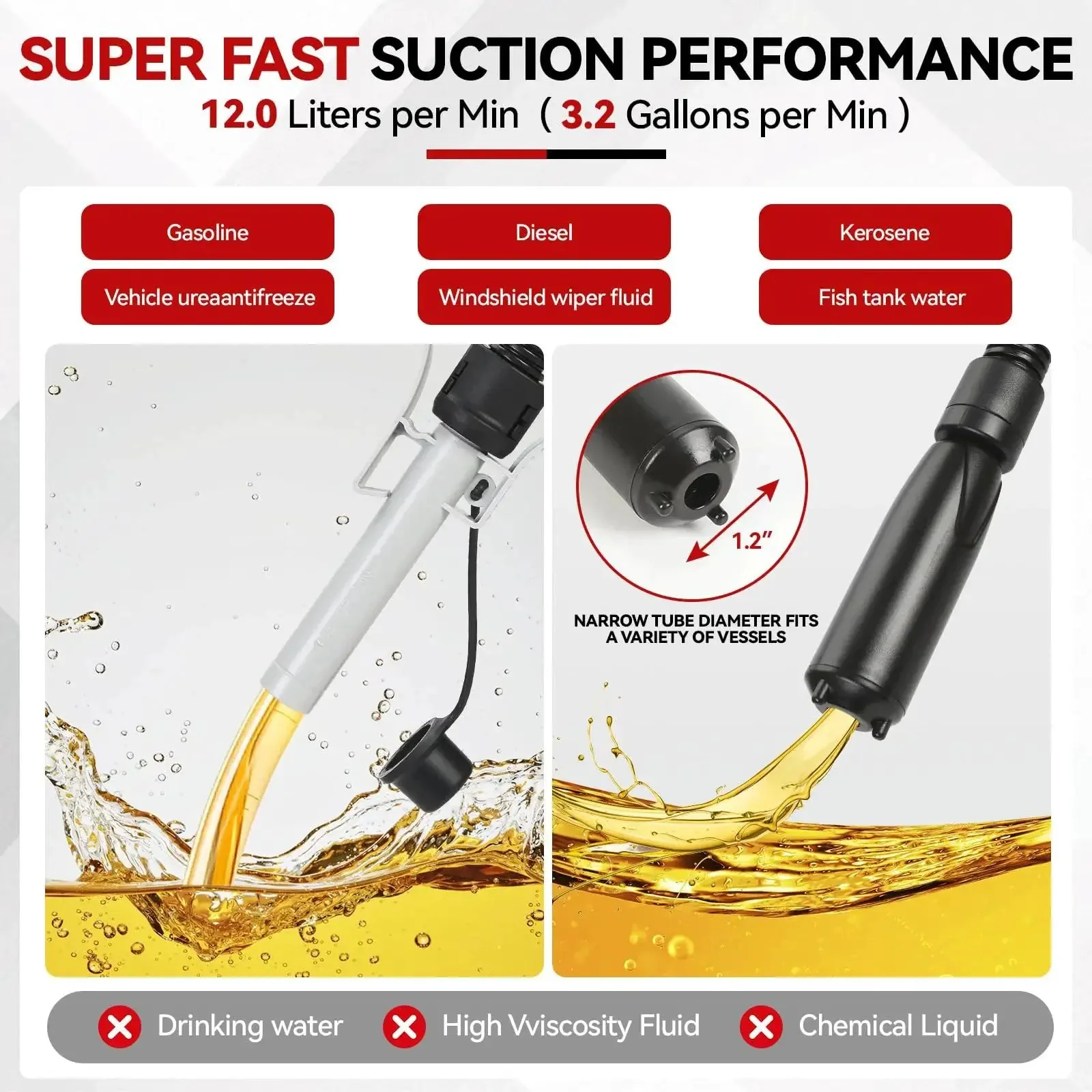 Battery Powered Fuel Transfer Pump With Auto Stop, Portable Electric Gas Can Pump Transfer With 51 Inch Hose And 4 Adapters For Gasoline Diesel Water, Automatic Shutoff, Spill Free, Easy Liquid Transfer - Image 6
