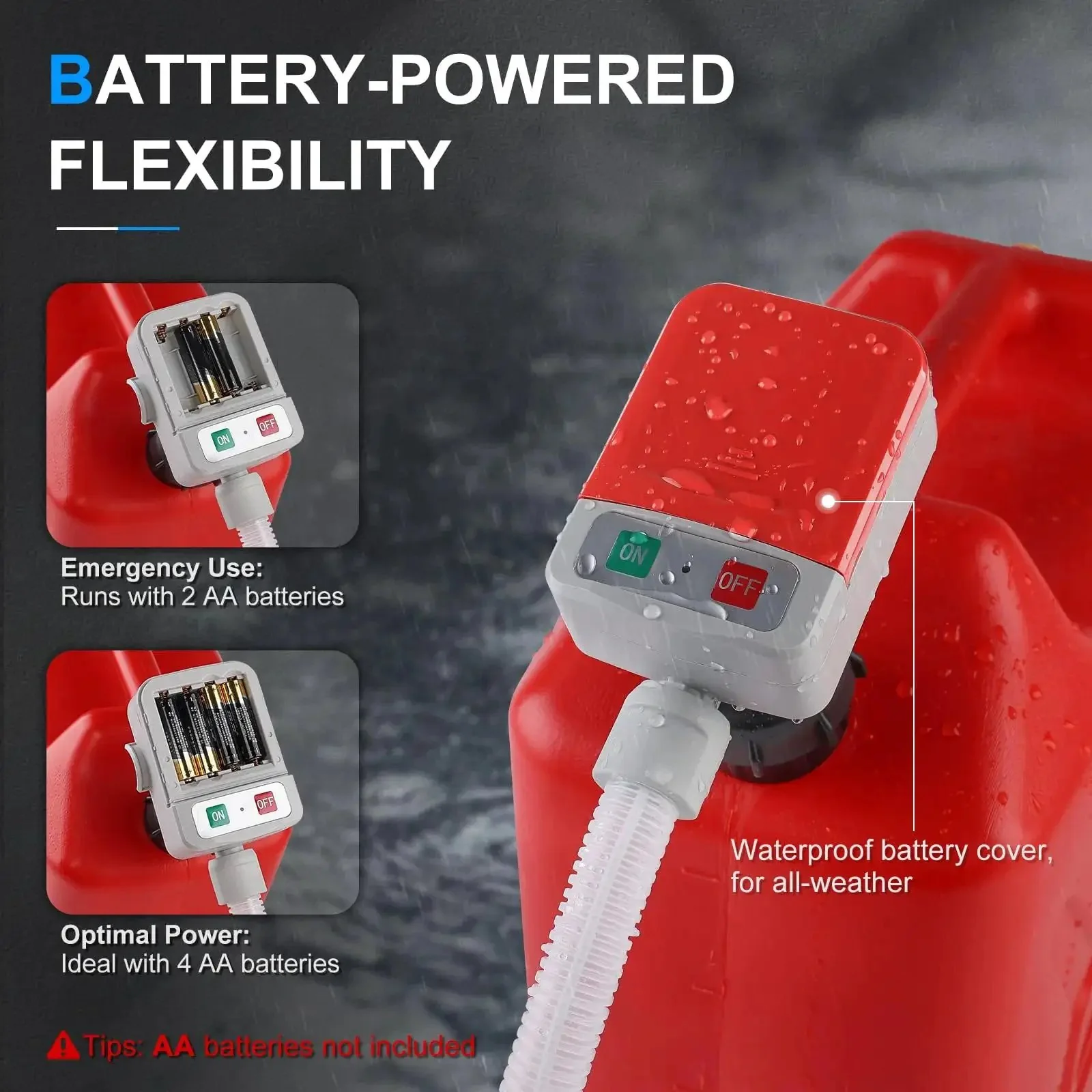 Battery Powered Fuel Transfer Pump With Auto Stop Sensor 3.2 GPM 51 Inch Hose Four Tank Adapters Portable Gas Can Pump For Gasoline And Diesel Red No Fuss Effortless No Spill Pouring - Image 7