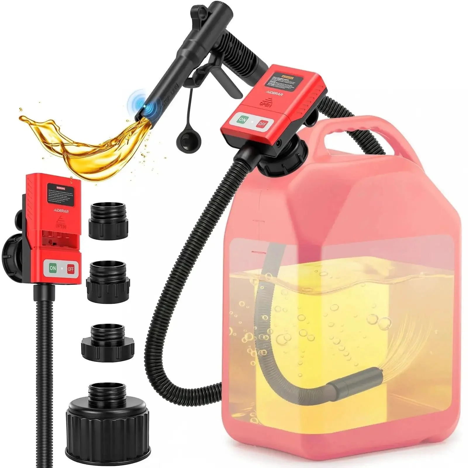 Battery Powered Fuel Transfer Pump With Auto Stop, 3.8 GPM, 71 Inch Hose, Includes 4 Adapters For Gasoline, Diesel, Kerosene, Easy Spill Free Liquid Transfer For Home Garage Or Outdoor Use