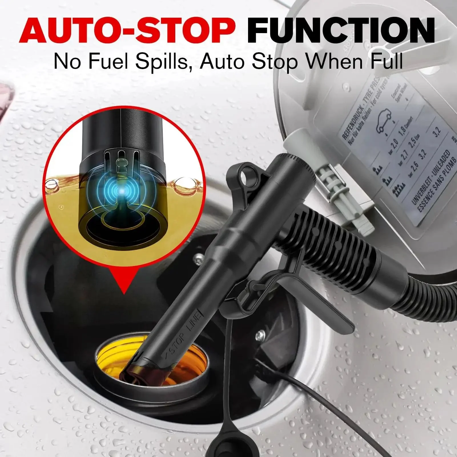 Battery Powered Fuel Transfer Pump With Auto Stop, 3.8 GPM, 71 Inch Hose, Includes 4 Adapters For Gasoline, Diesel, Kerosene, Easy Spill Free Liquid Transfer For Home Garage Or Outdoor Use - Image 6