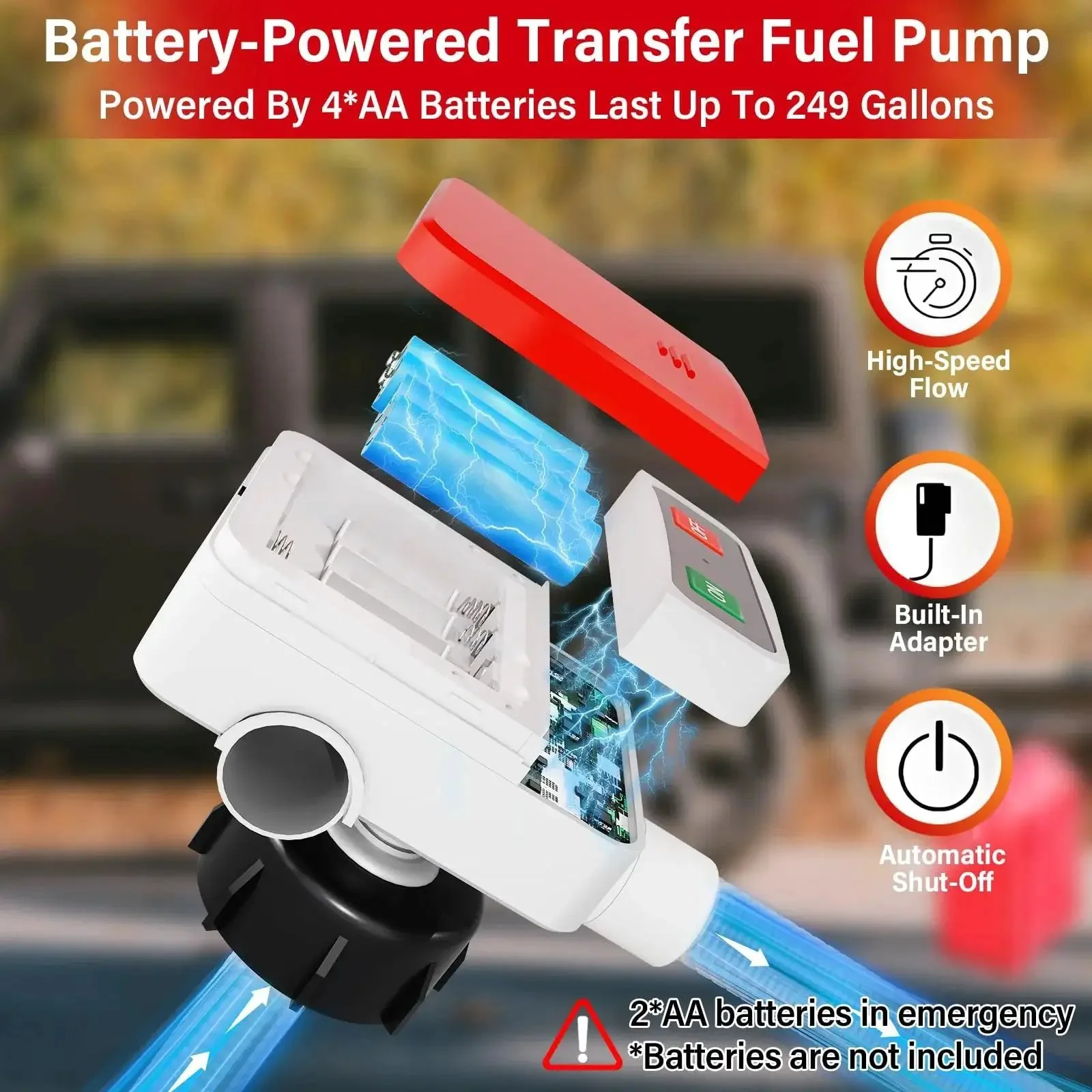 Battery Powered Gas Transfer Pump With Auto Stop, 3.2 GPM Flow, 51 Inch Hose, Portable Oil And Fuel Transfer Kit With 4 Adapters, Quick Fill For Cars And Home, Diesel And Kerosene Ready, Easy Pour, Gift For Him - Image 9
