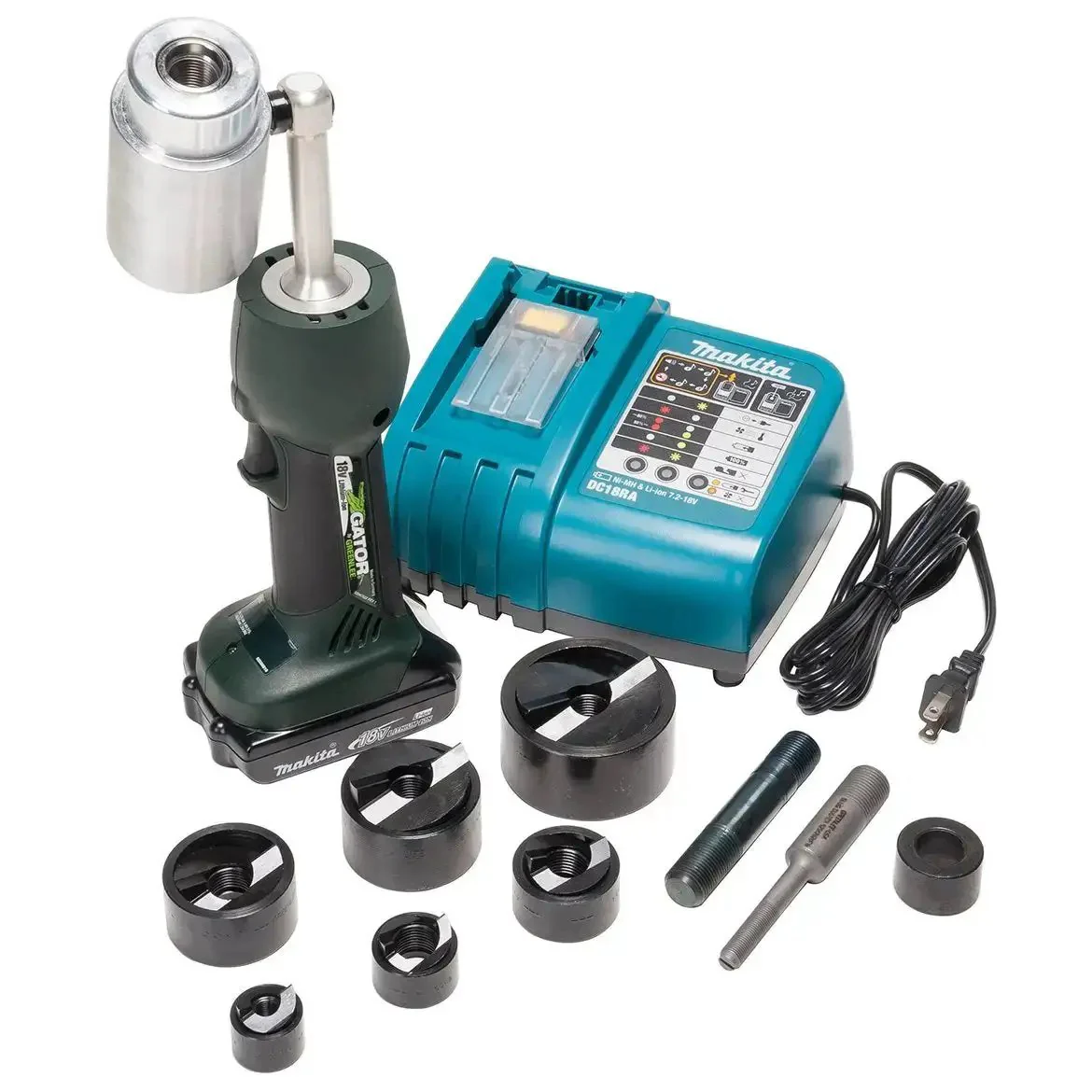 Battery-Powered Knockout Punch Driver Tool Kit With 1/2 To 2 Inch Capacity, Hydraulic Knockout Kit For 10 Gauge Mild Steel, 12 Gauge Stainless Steel, Aluminum, Brass, Copper, Fiberglass And Plastics, Ergonomic Compact Design For Easy Hole Punching