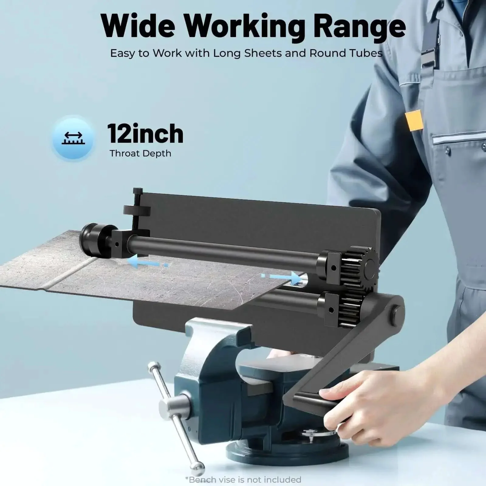 Bead Roller Machine For Sheet Metal With 12 Inch Throat Depth, Flaring Tool, Beading And Bending, Manual Gear Driven Roller, Detachable Handle, Slip Rolling Metal Forming Tool - Image 5