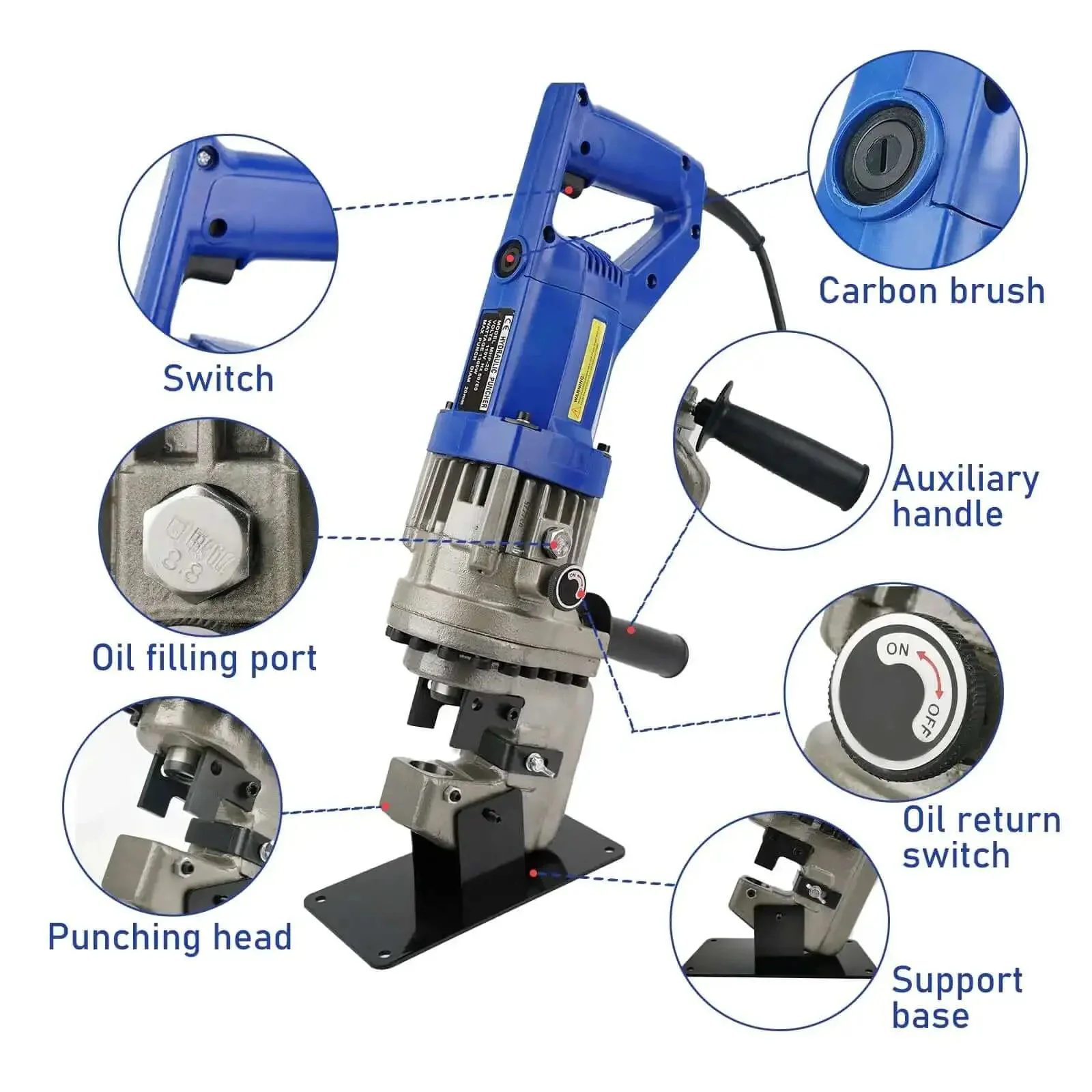 Beast 1300W Electric Hydraulic Hole Puncher With 10 Ton Punch, 110V Metal Punching Machine For Steel Aluminum Copper, Dies In Sizes 1/4 3/8 1/2 11/16 4/5, Holes Cut Fast In 1 to 3 Seconds - Image 4