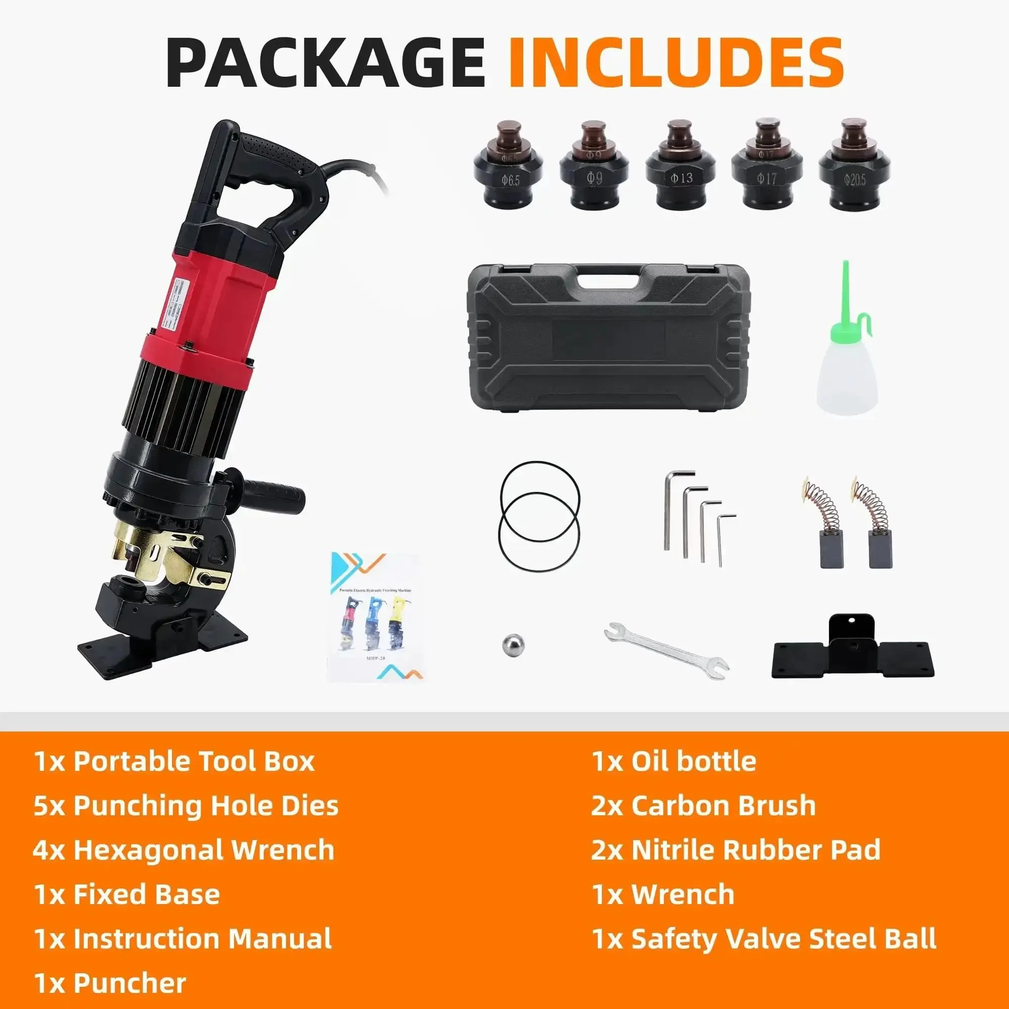 Beast 1400W Electric Hydraulic Hole Puncher, 22 Ton Portable Punch Tool With 5 Dies 6.5 To 20.5 mm For Steel Iron Aluminum Copper Plate And Angle Iron, 110V Heavy Duty Metal Punch - Image 2