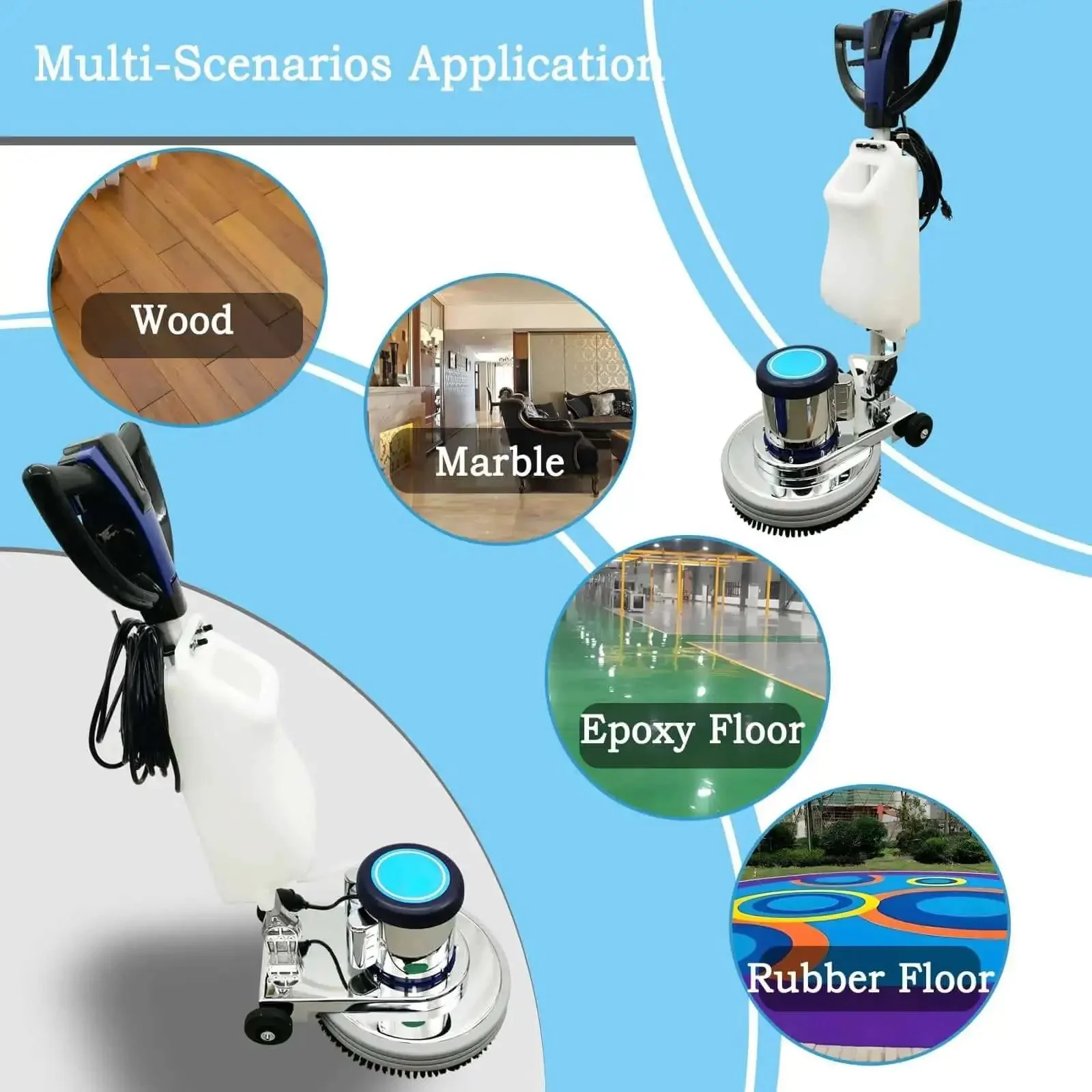Beast 18 Inch Floor Scrubber And Polisher Pro Grade Multi Surface Cleaner For Wood Tile Epoxy And Carpet Industrial 110V Home Use 1.5HP 175 RPM 12L Tank Low Noise Wide Path Scrubbing - Image 4