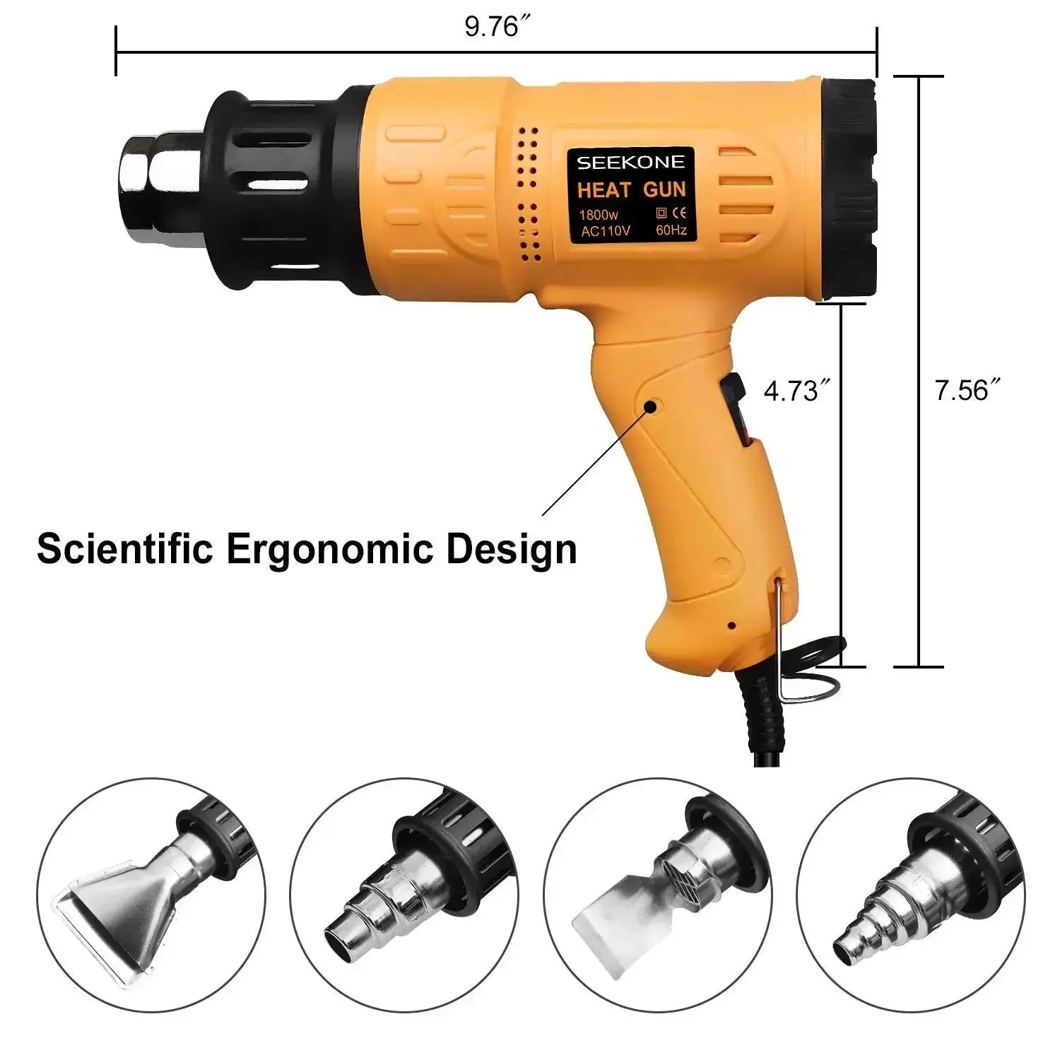 Beast 1800W Hot Air Heat Gun With Dual Temp Modes, Rapidly Heats To 1202F 650C In Seconds, Variable Temperature Control, Overload Protection, Includes 4 Nozzles For Crafts, PVC Shrinking, And Paint Stripping - Image 6