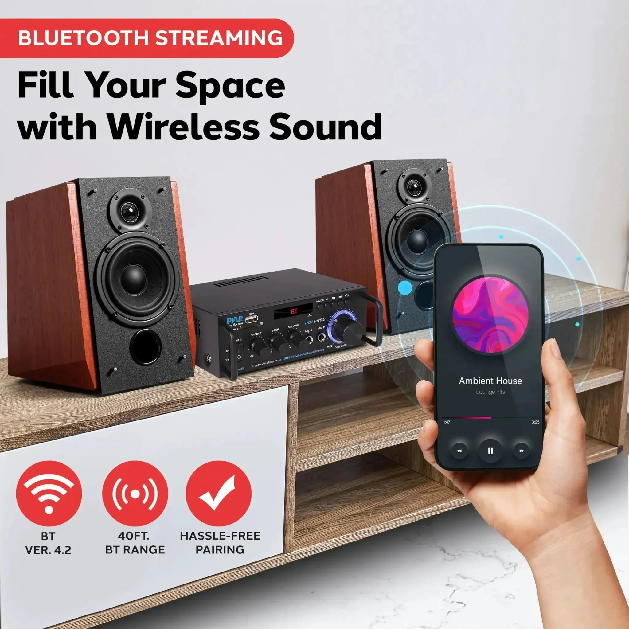 Beast 200W Peak Dual Channel Bluetooth Stereo Amplifier With LED Display And RCA USB SD MIC In FM Radio AUX Input For Home Theater Computer Audio Karaoke And Party Sound - Image 8