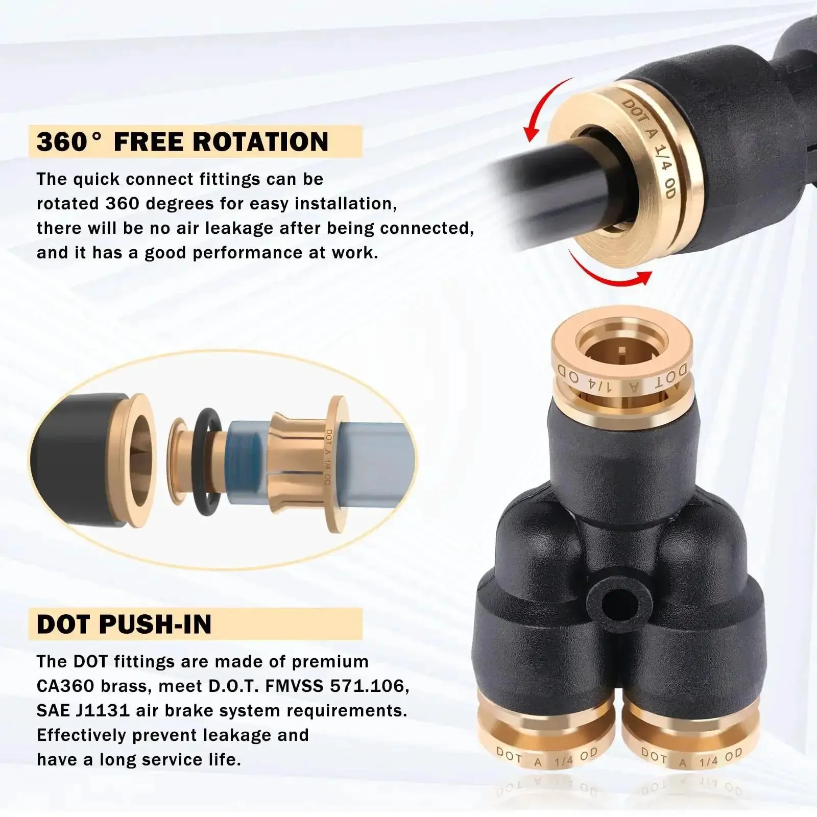 Beast Mode Heavy Duty 50 Foot One Quarter Inch Air Hose With Push To Connect Fittings Kit For Truck Trailer And Industrial Air Systems DOT Fittings And Quick Connect Unions - Image 7