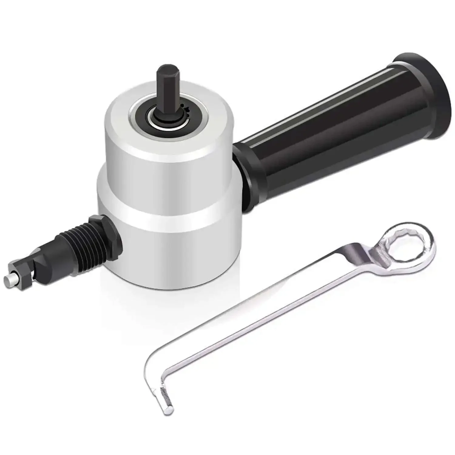 Beast Mode Pro Grade Double Head Sheet Metal Nibbler Cutter Drill Attachment With 360 Degree Adjustable Head And Wrench For Cutting Aluminum Copper Stainless Steel Plastic Fiberglass PVC And More