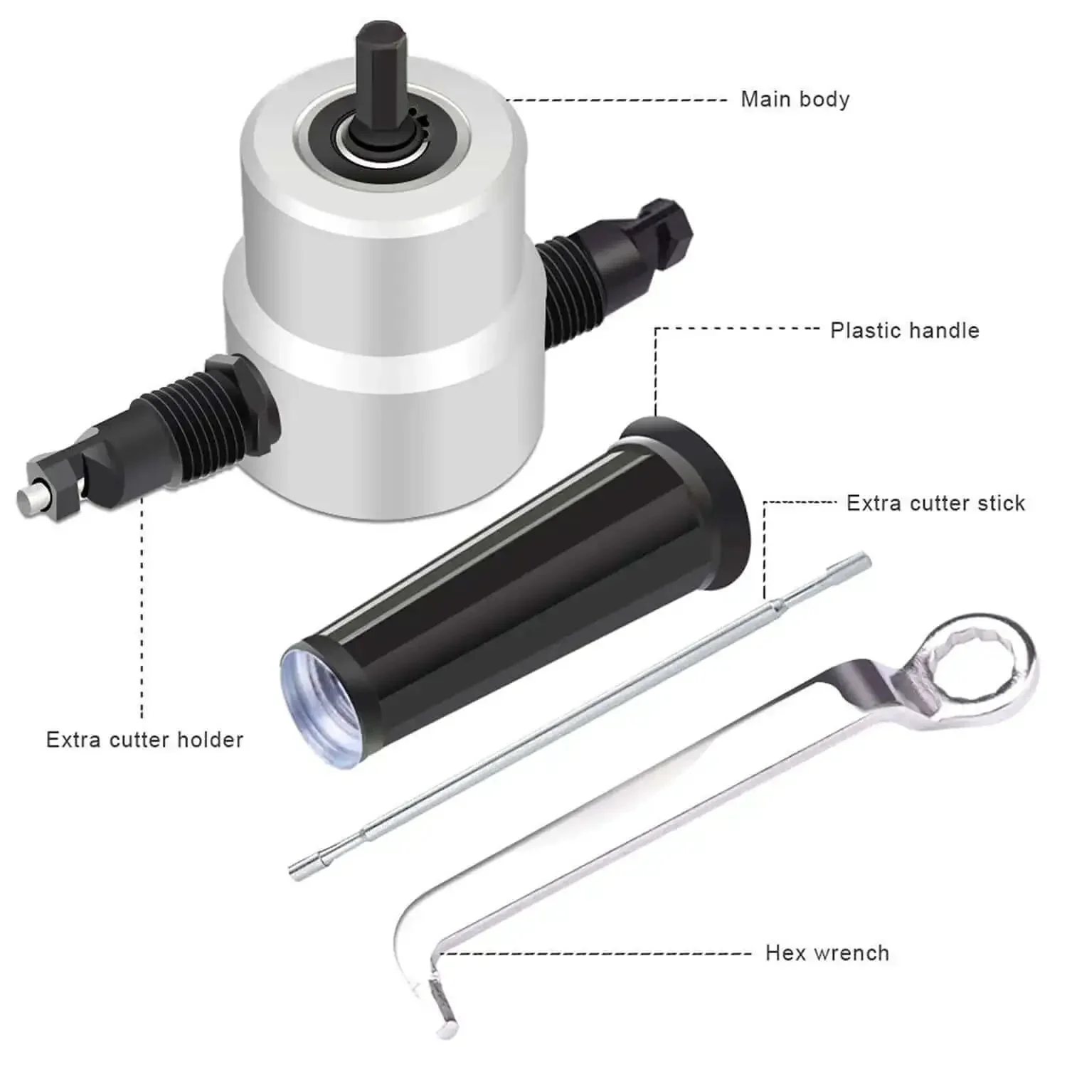 Beast Mode Pro Grade Double Head Sheet Metal Nibbler Cutter Drill Attachment With 360 Degree Adjustable Head And Wrench For Cutting Aluminum Copper Stainless Steel Plastic Fiberglass PVC And More - Image 2