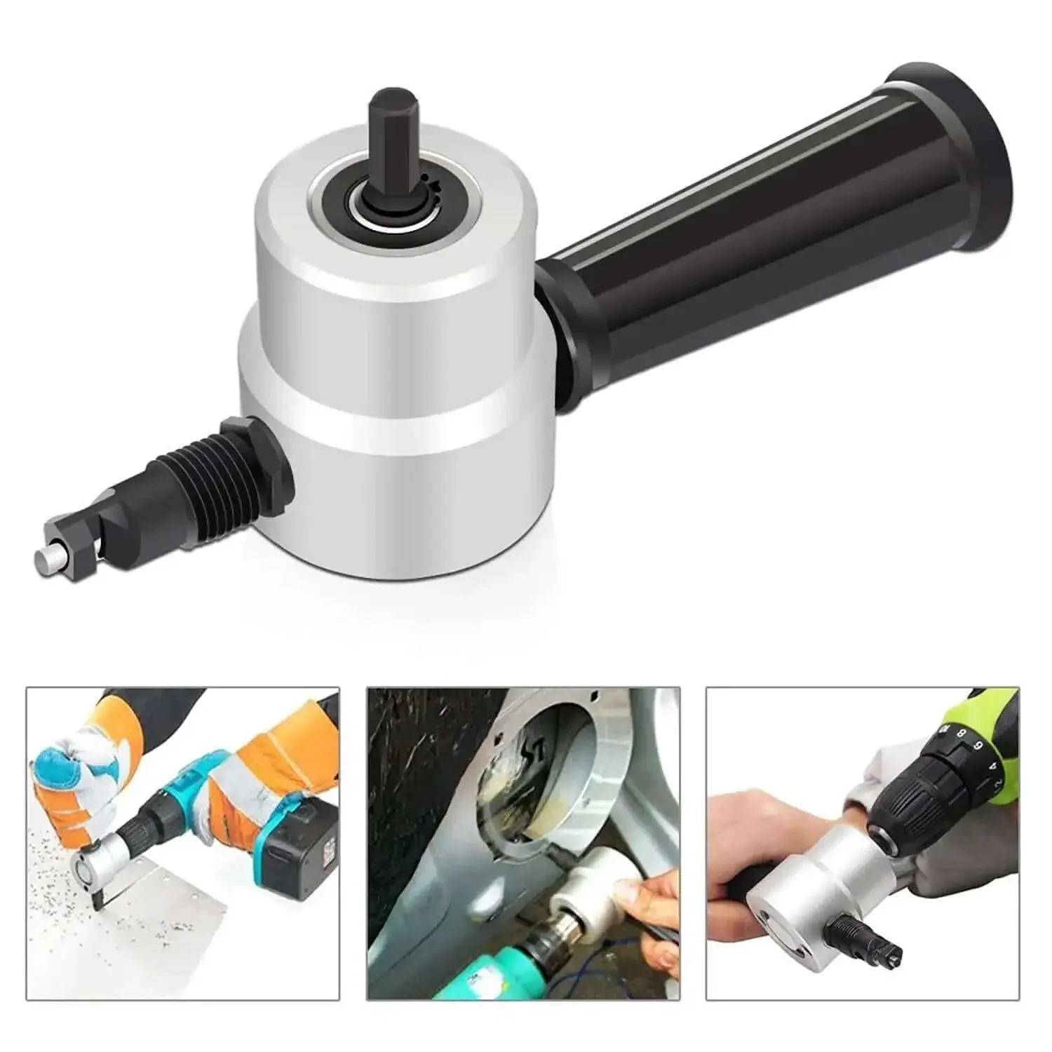 Beast Mode Pro Grade Double Head Sheet Metal Nibbler Cutter Drill Attachment With 360 Degree Adjustable Head And Wrench For Cutting Aluminum Copper Stainless Steel Plastic Fiberglass PVC And More - Image 7