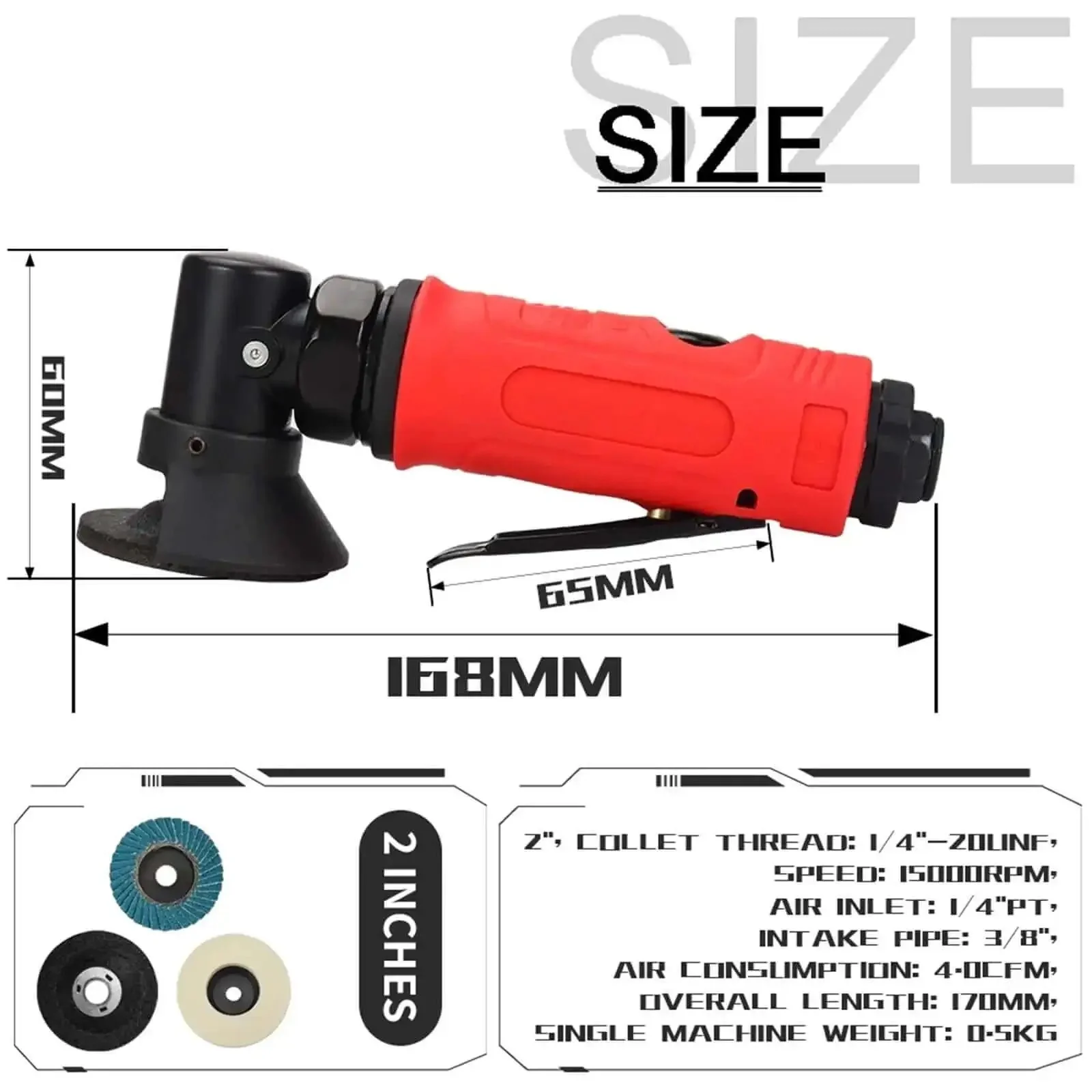 Beast Of A 2 Inch Air Angle Die Grinder Kit With 90 Degree Pneumatic Polisher Sander And Engraving Mill Includes Sanding Discs Low Air Consumption 15000 RPM Ergonomic Grip For Quick Metal Grinding - Image 4