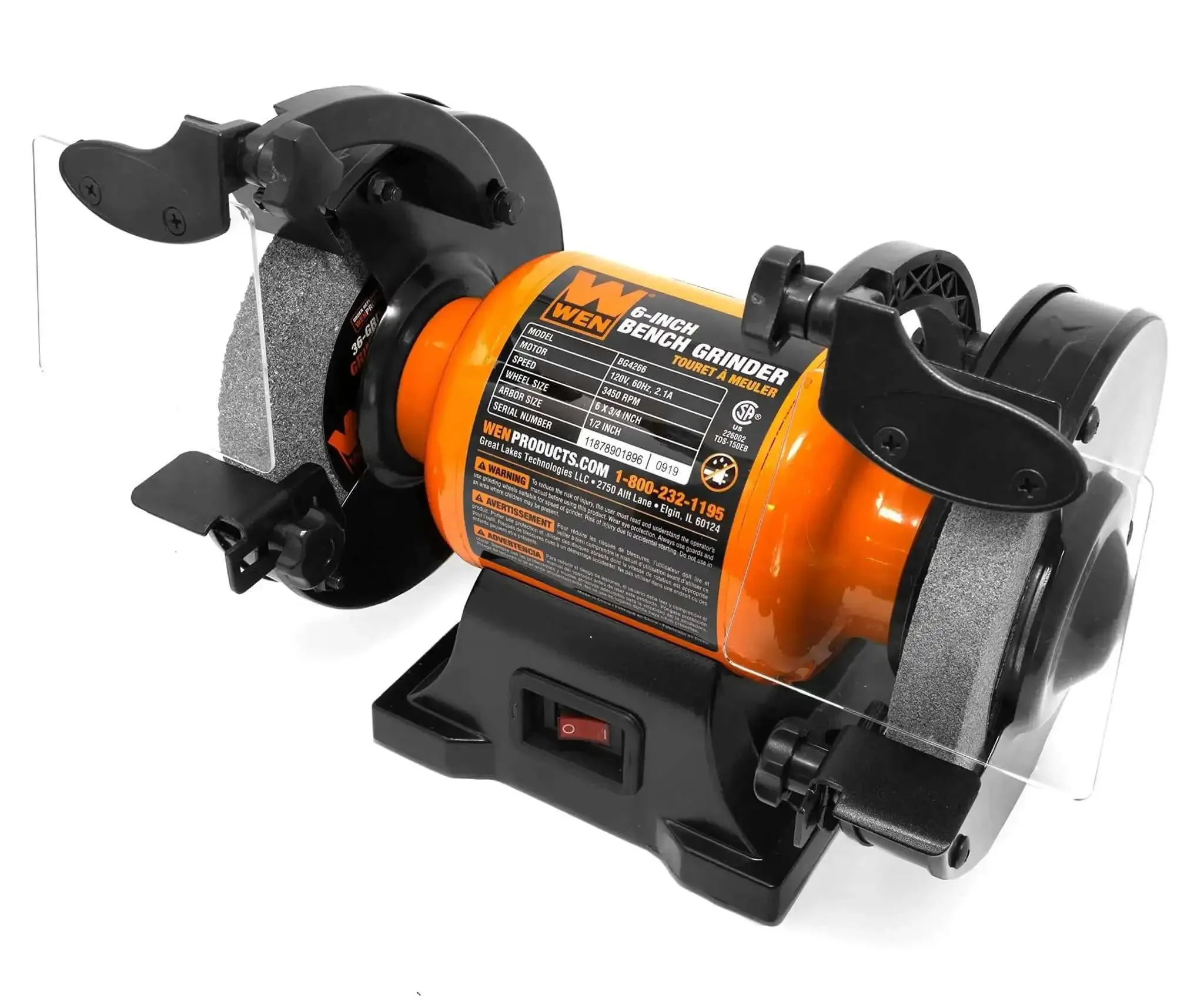 Beast Of A 6 Inch Bench Grinder With 2.1 Amp Motor 3450 RPM Includes 60 Grit And 36 Grit Wheels One Half Inch Arbors Pivoting Tool Rests Adjustable Eye Guards The Workhorse You Reach For To Revive Tools Knives And Bits Orange And Black - Image 4