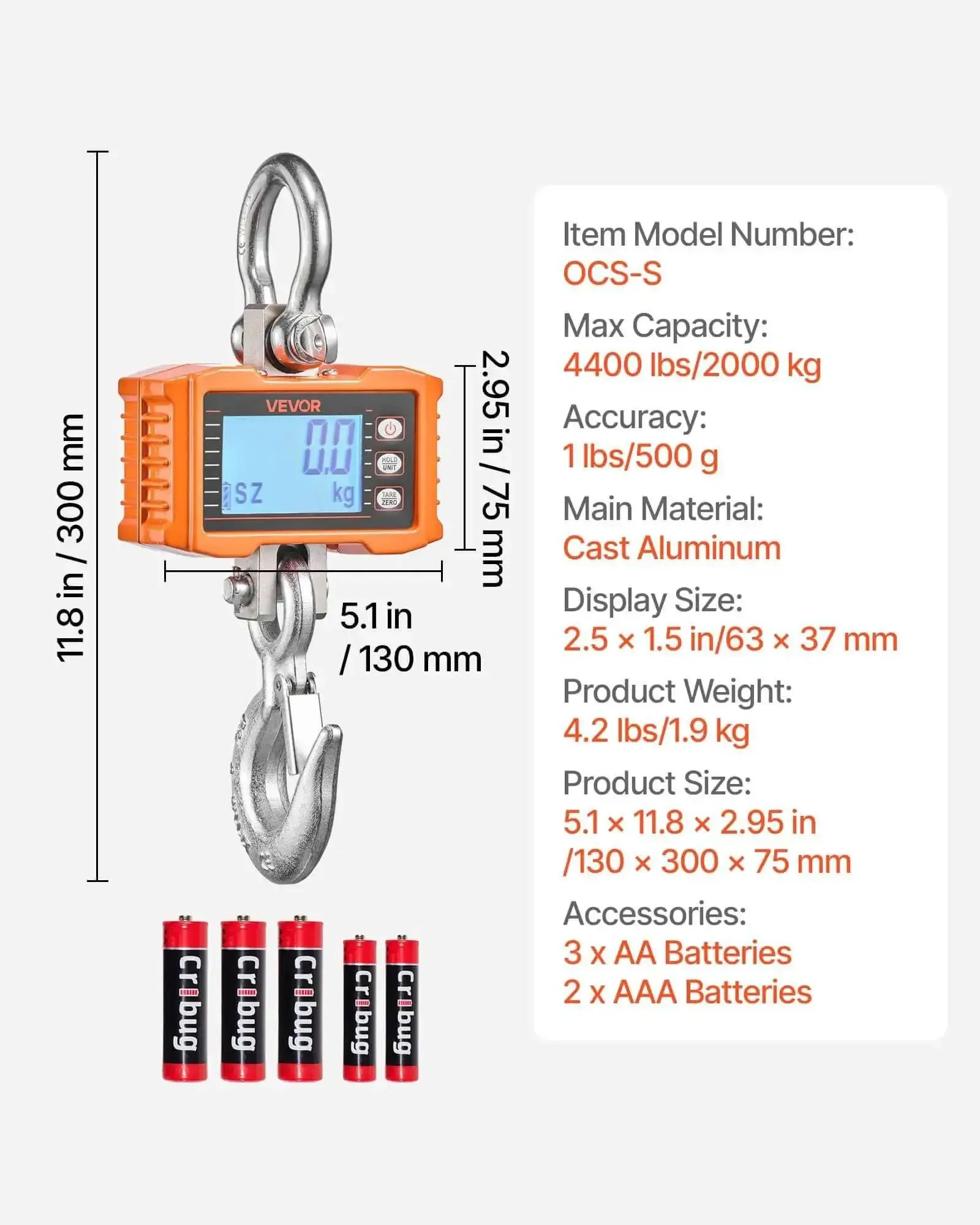 Beast Of A Digital Crane Scale With 4400 Lbs Capacity, Heavy Duty Industrial Hanging Scale Featuring Cast Aluminum Case And LCD Display, 1 Lb Division And 3 Unit Switch, Remote Control For Garage Or Factory Use - Image 4