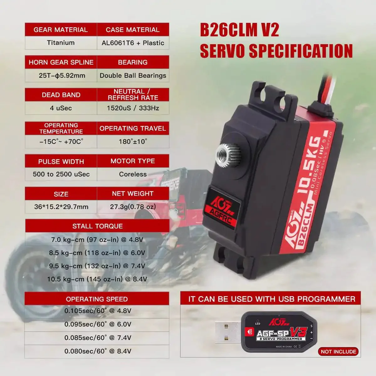 Beefed Up 10.5Kg Digital Coreless RC Servo Motor With Aluminum Shell And Titanium Gear For One To Twelve Scale On Road Cars Planes And Helicopters High Speed High Torque B26CLM V2 Programmable Upgrade - Image 7