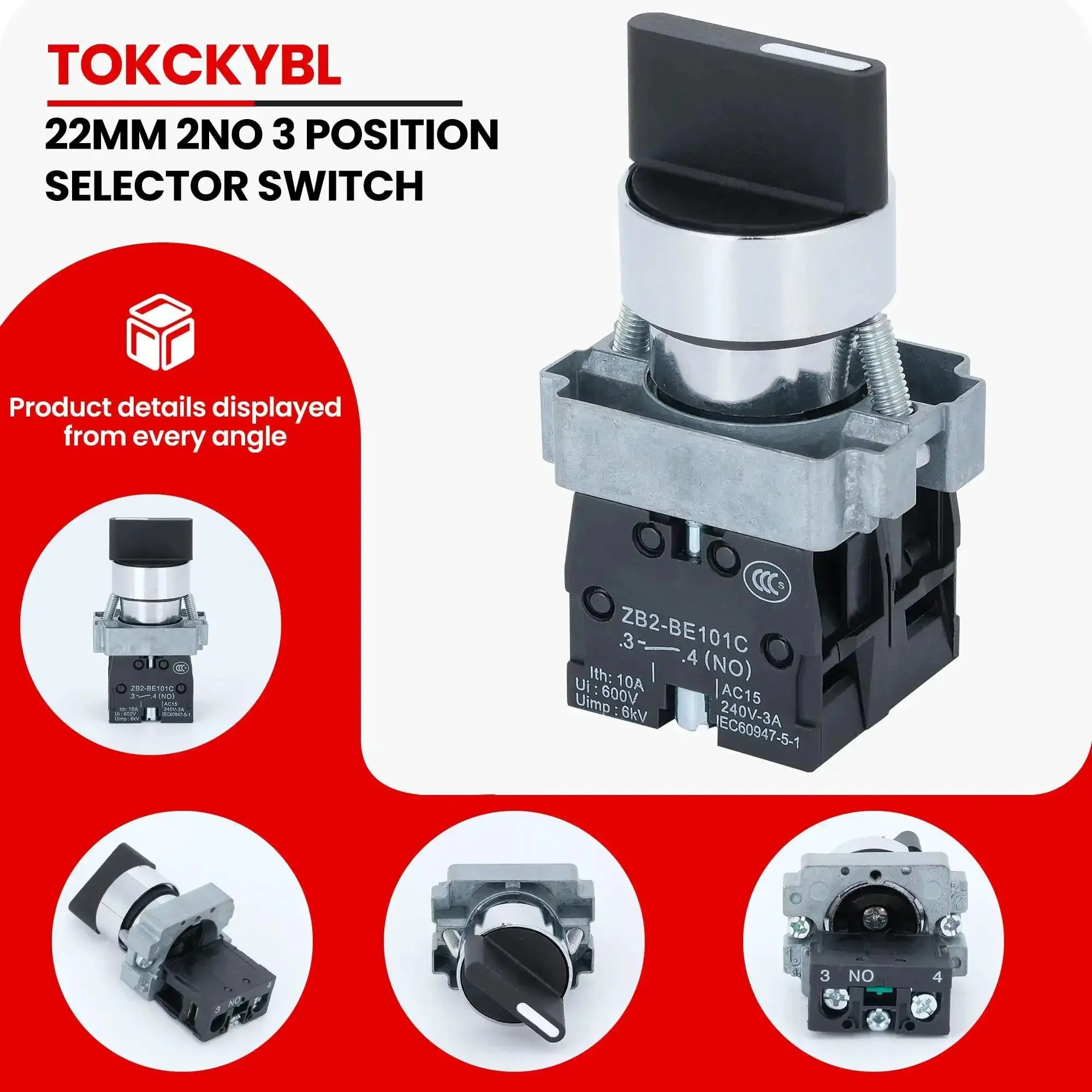 Beefed Up 22mm 3 Position Maintained Selector Switch 2NO 660V 10A Industrial Grade Metal Head IP65 Weatherproof Built Tough For Control Panels And Instant Emergency Power Cutoff - Image 6