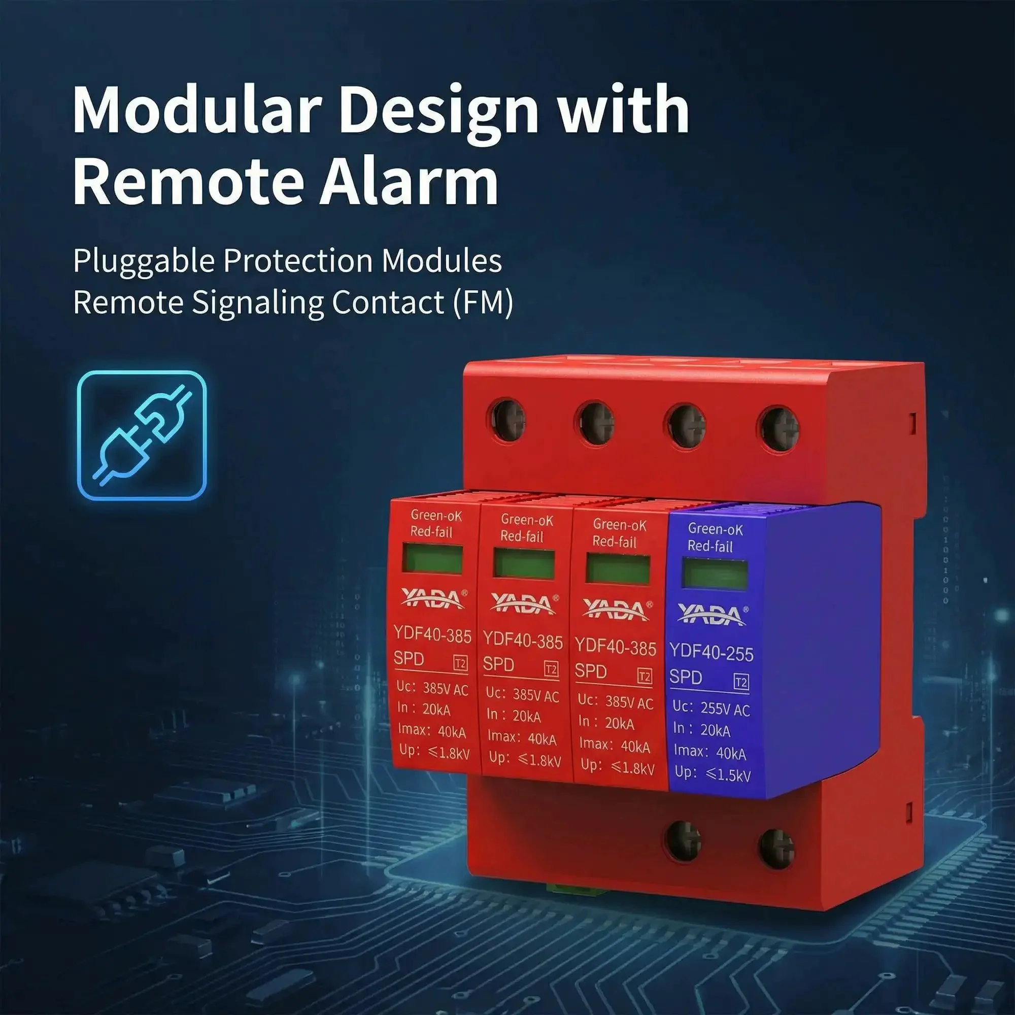 Beefed Up 3 Plus 1 Surge Protector For DIN Rail Mount 385V 40kA Peak Discharge Type 2 AC SPD 208Y 120V 3-Phase Systems Industrial Grade Lightning Protector For Control Panels And Heavy Machinery - Image 2