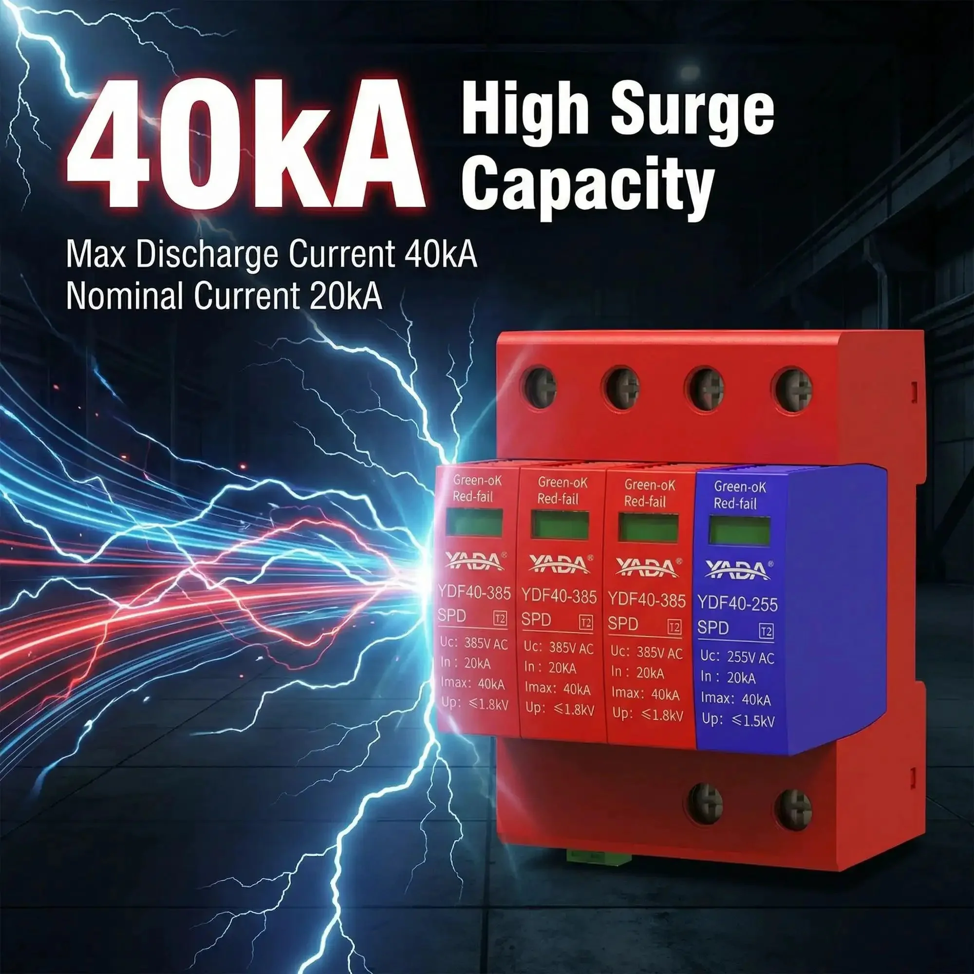 Beefed Up 3 Plus 1 Surge Protector For DIN Rail Mount 385V 40kA Peak Discharge Type 2 AC SPD 208Y 120V 3-Phase Systems Industrial Grade Lightning Protector For Control Panels And Heavy Machinery - Image 5