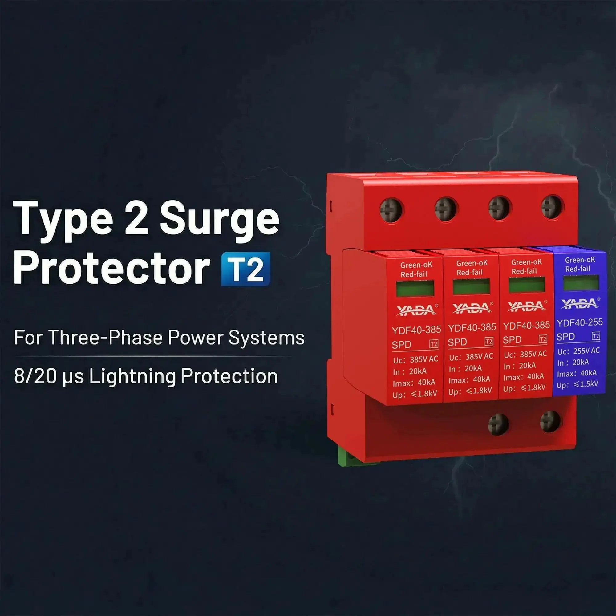 Beefed Up 3 Plus 1 Surge Protector For DIN Rail Mount 385V 40kA Peak Discharge Type 2 AC SPD 208Y 120V 3-Phase Systems Industrial Grade Lightning Protector For Control Panels And Heavy Machinery - Image 6