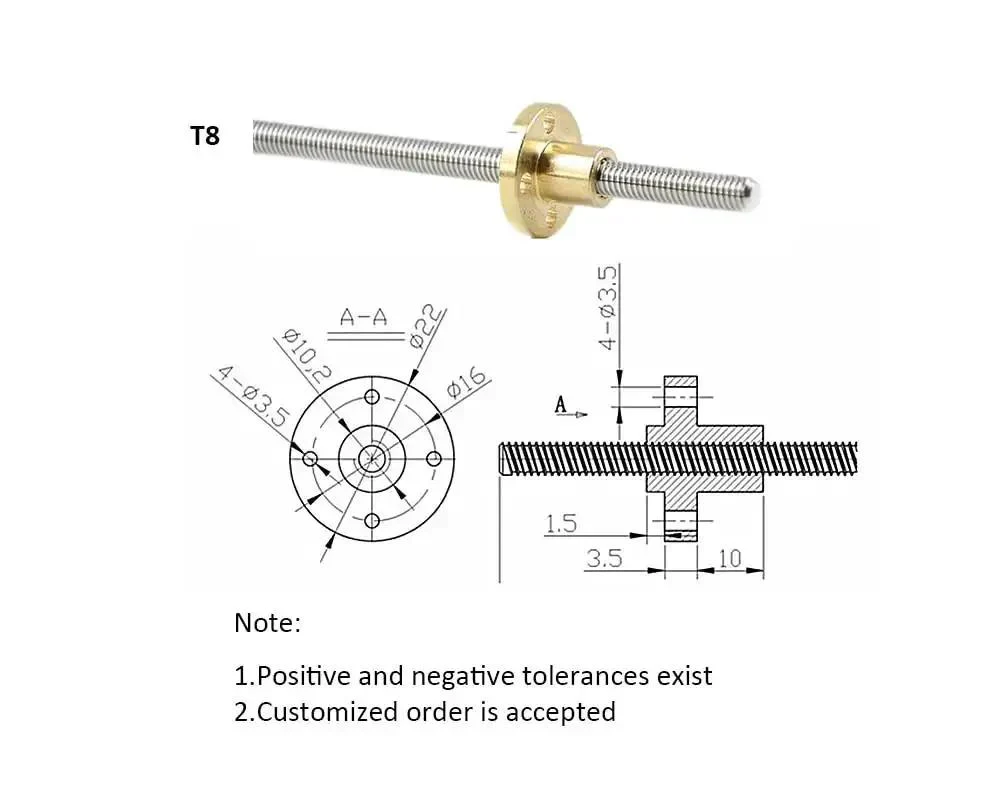 Beefed Up 8mm T8 Lead Screw 1000mm With Brass Nut For 3D Printer Z Axis Pitch 2mm Lead 8mm Stainless Steel Lead Screw Built For High Temp Durability And Smooth Motion - Image 4