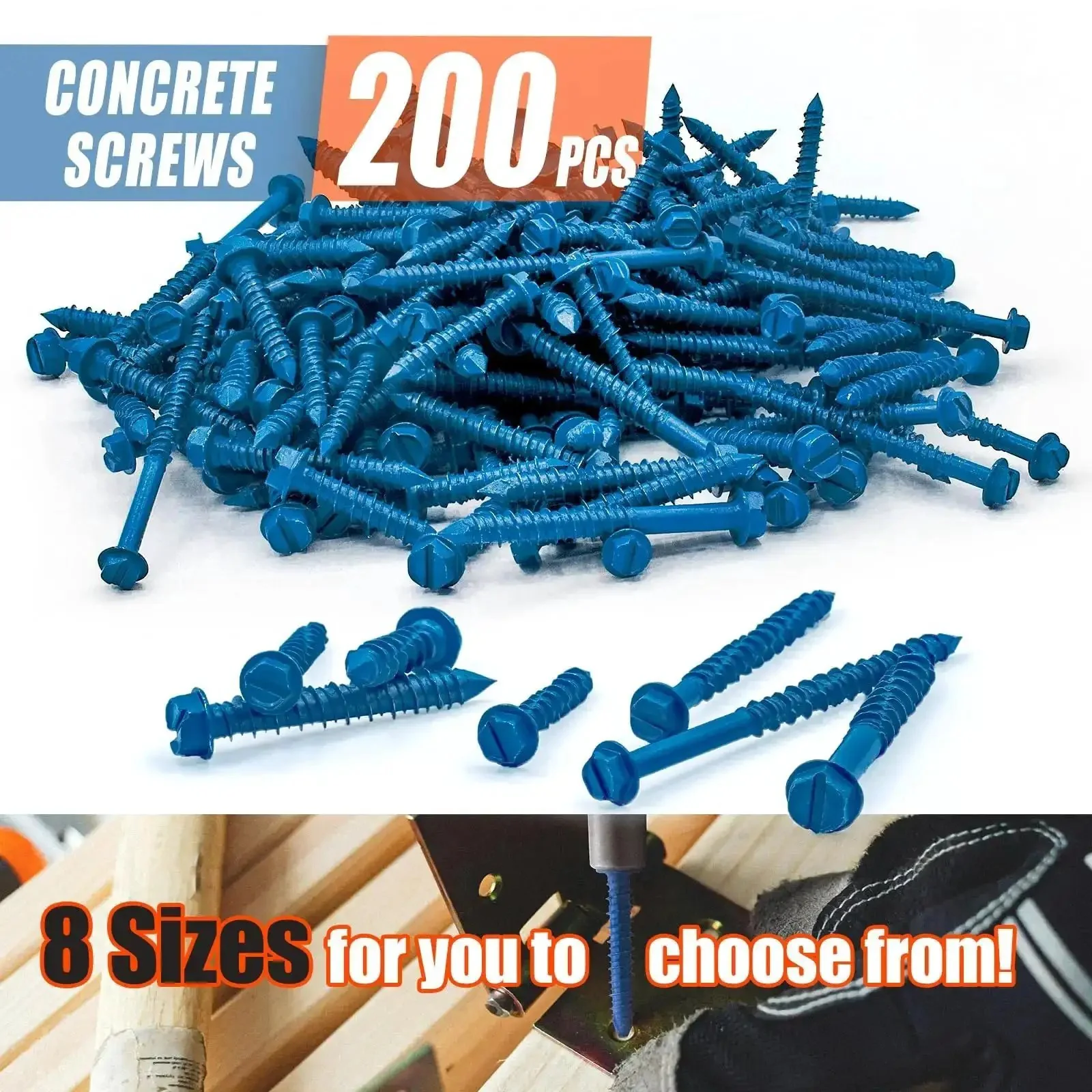 Beefed-Up Concrete Screws Kit With Drill Bits And Driver Bits, 200-Piece Set Of Hex Head Anchors In 7 Sizes For Masonry, Block And Brick, Stucco, Includes 4 Drill Bits And 2 Hex Sockets, Lengths From 1-1/4 To 2-3/4 In - Image 2