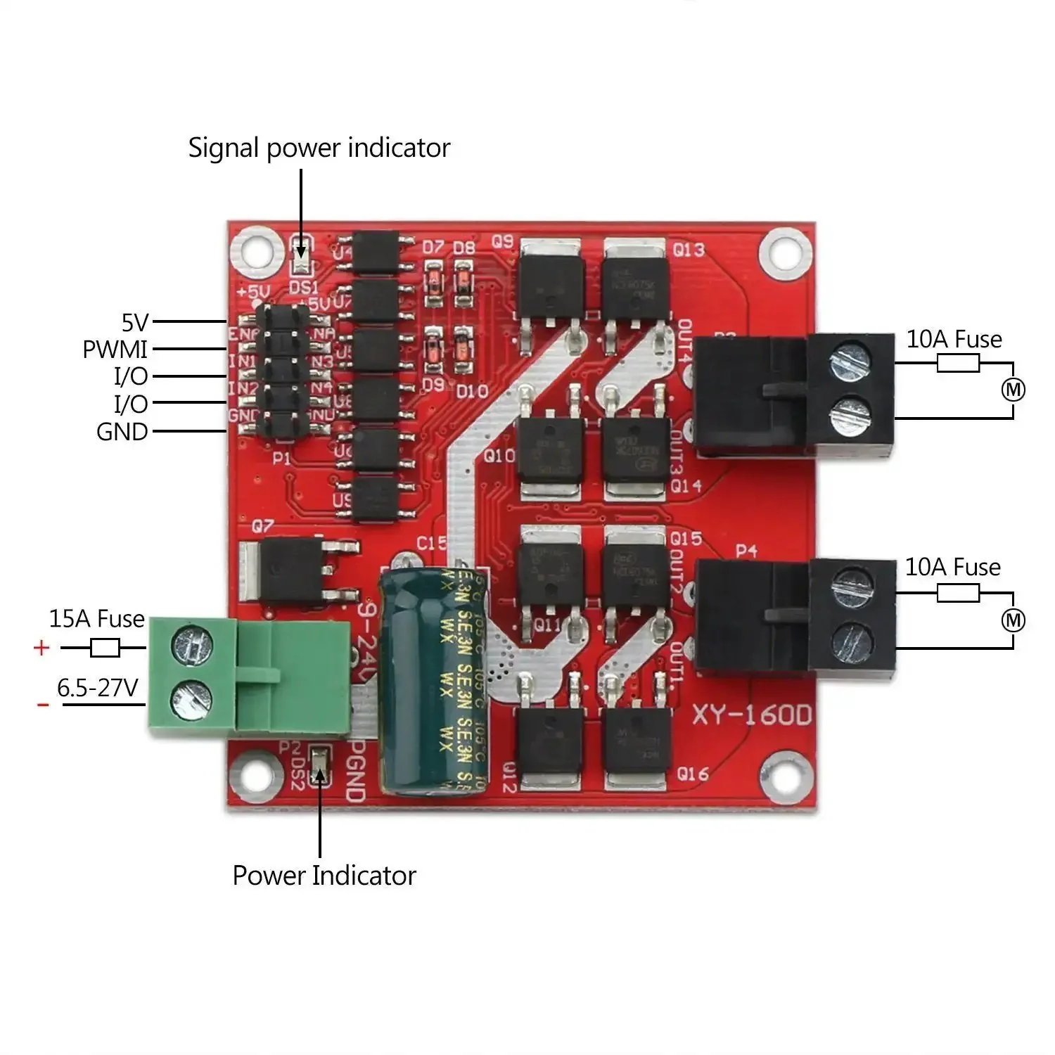 Beefed Up Dual DC Motor Driver With PWM Speed Control L298 H Bridge 6.5V To 27V Input 7A Per Channel 160W Total Power Powers Two DC Motors Simultaneously 12V Or 24V With Optocoupler Isolation Industrial Grade Controller - Image 9