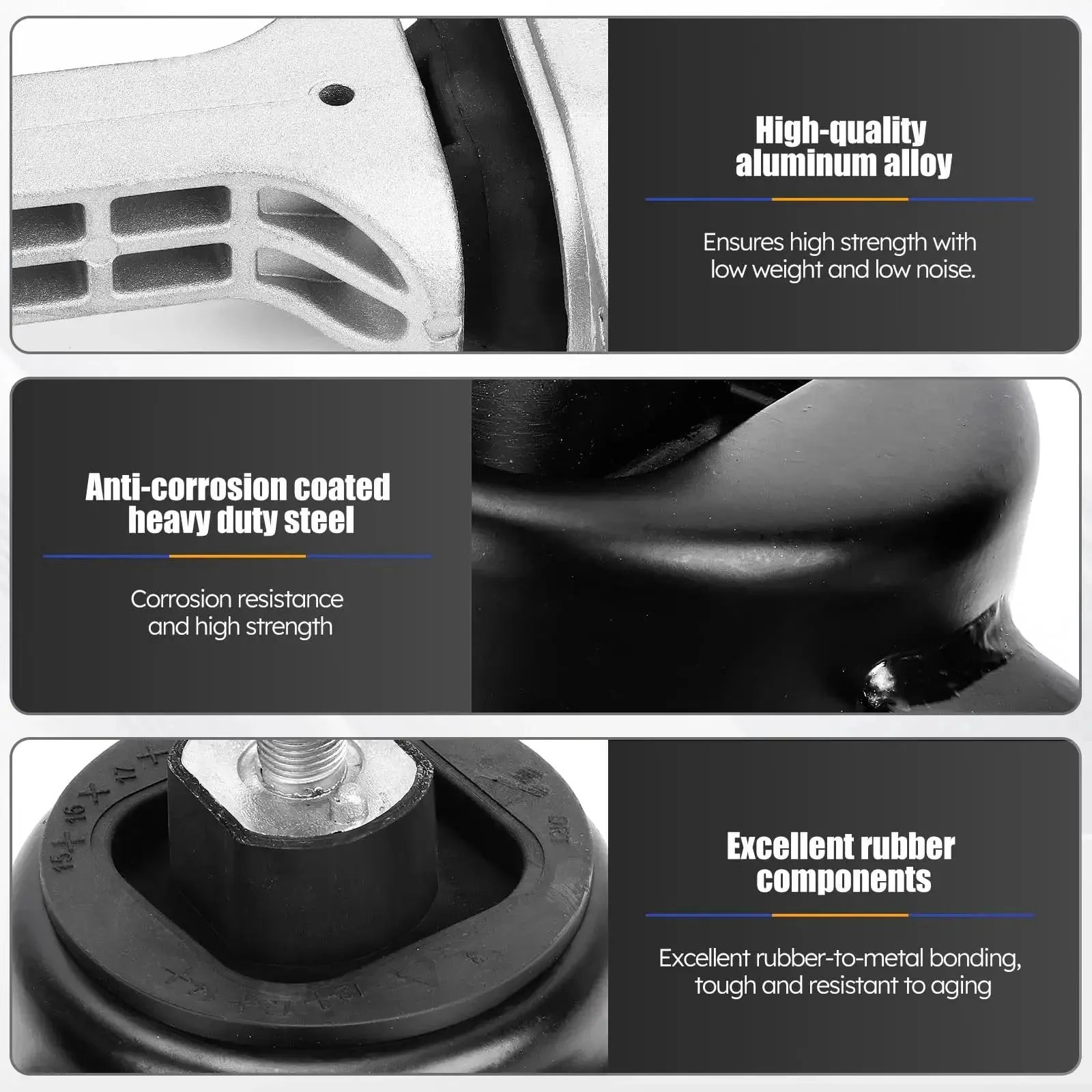 Beefed-Up Engine And Transmission Mount Kit For Hyundai Elantra 1.8L 2011-2016, Accent 1.6L 2012-2014, Veloster 1.6L 2012-2017, Rio 2012-2017, Forte 1.6L 2014-2016 Black Aluminum Iron Rubber Mounts For Smoother Powertrain And Quieter Ride - Image 3