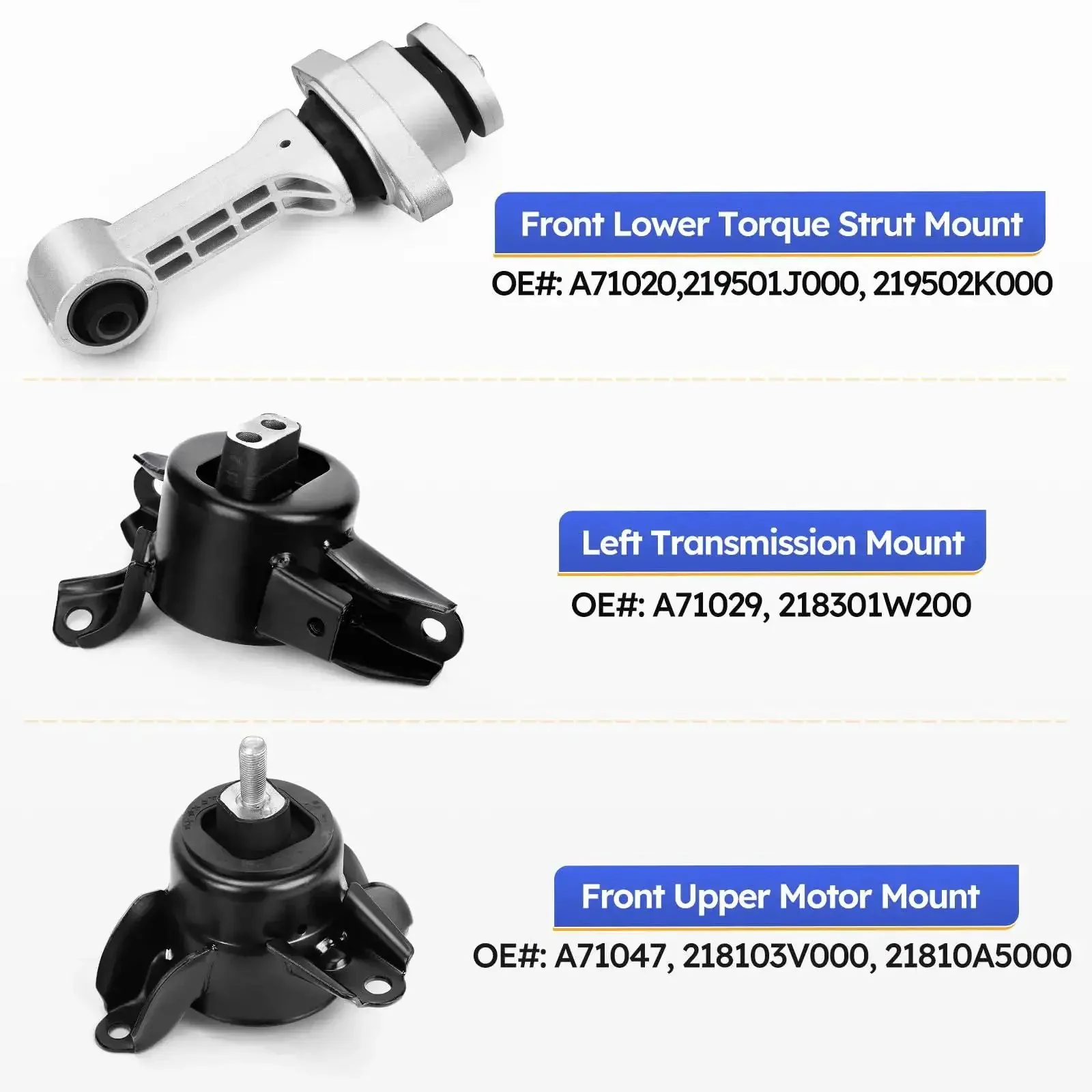 Beefed-Up Engine And Transmission Mount Kit For Hyundai Elantra 1.8L 2011-2016, Accent 1.6L 2012-2014, Veloster 1.6L 2012-2017, Rio 2012-2017, Forte 1.6L 2014-2016 Black Aluminum Iron Rubber Mounts For Smoother Powertrain And Quieter Ride - Image 5